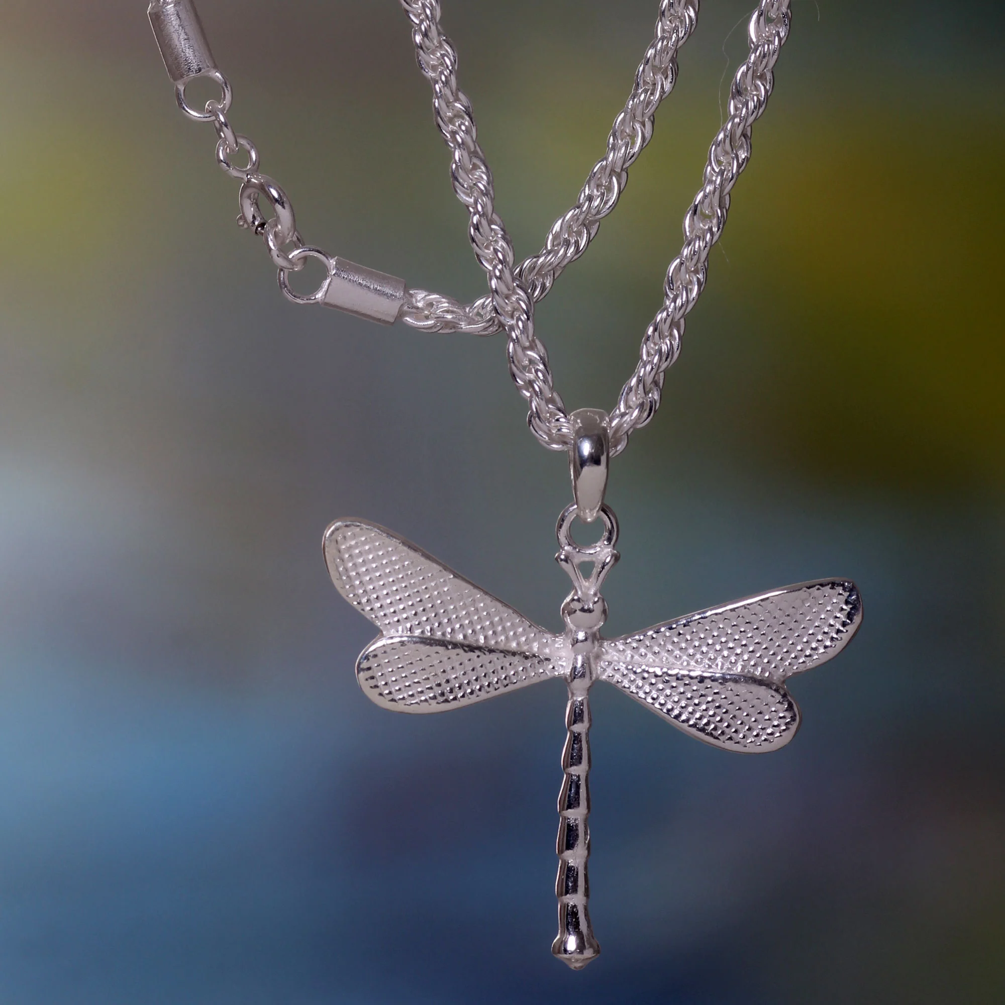 White Dragonfly Silver Pendant Necklace - Image 3