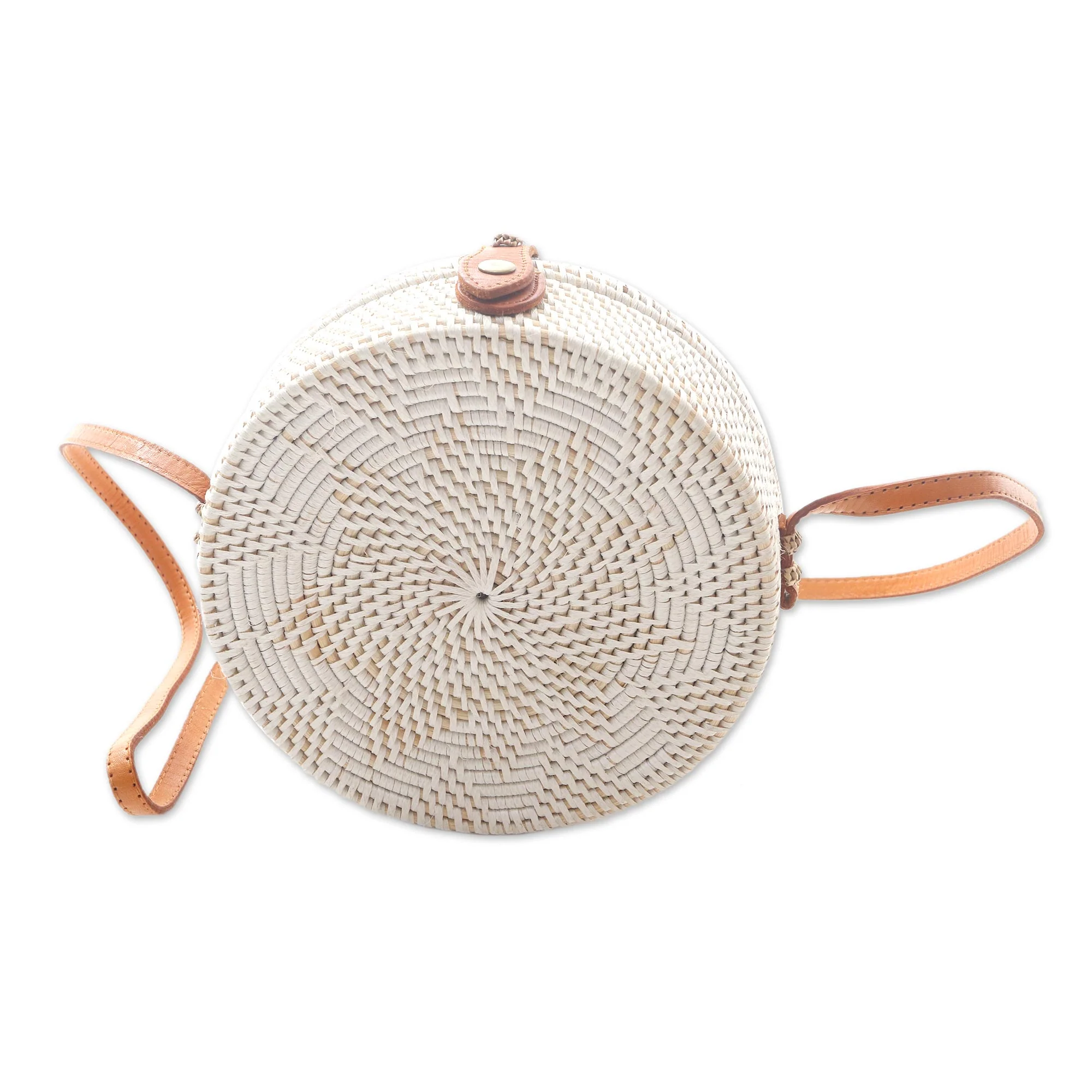 White Flower White Flower Pattern Round Woven Bamboo Shoulder Bag - Image 2