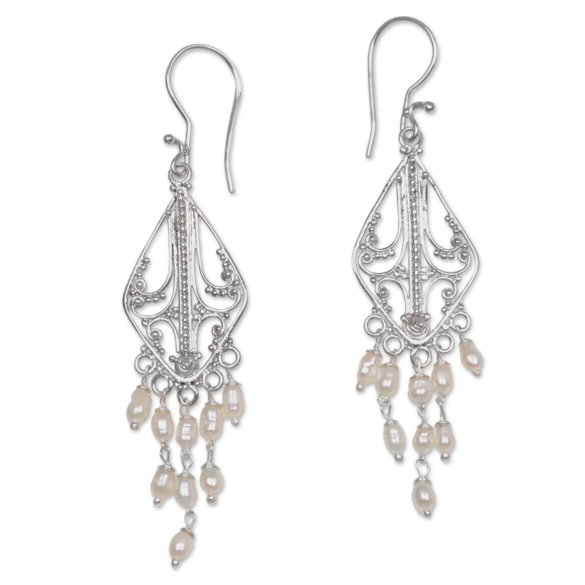 White Iridescence Sterling Silver and Pearl Chandelier Earrings - Image 2