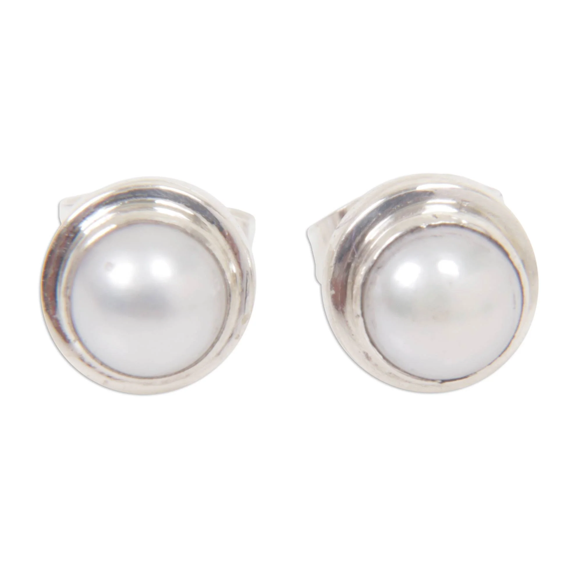 White Moon Pearl Silver Bridal Stud Earrings - Image 5
