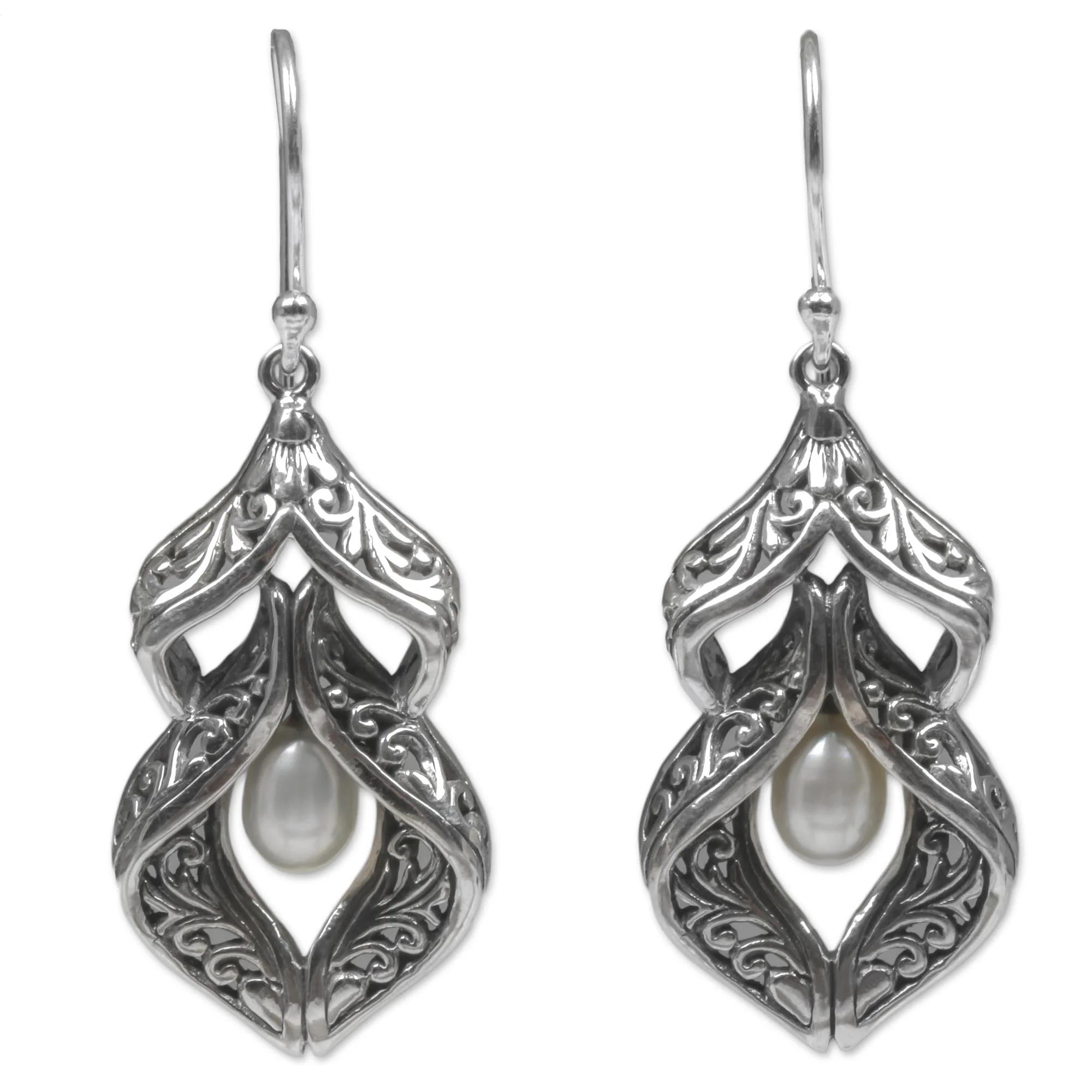 White Pearl Sterling Silver Dangle Earrings - Image 2