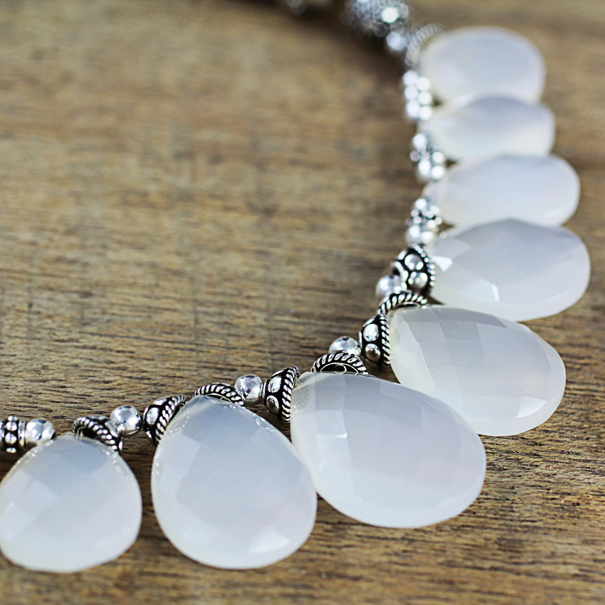 White Petals White Chalcedony and Sterling Silver Choker Necklace - Image 4