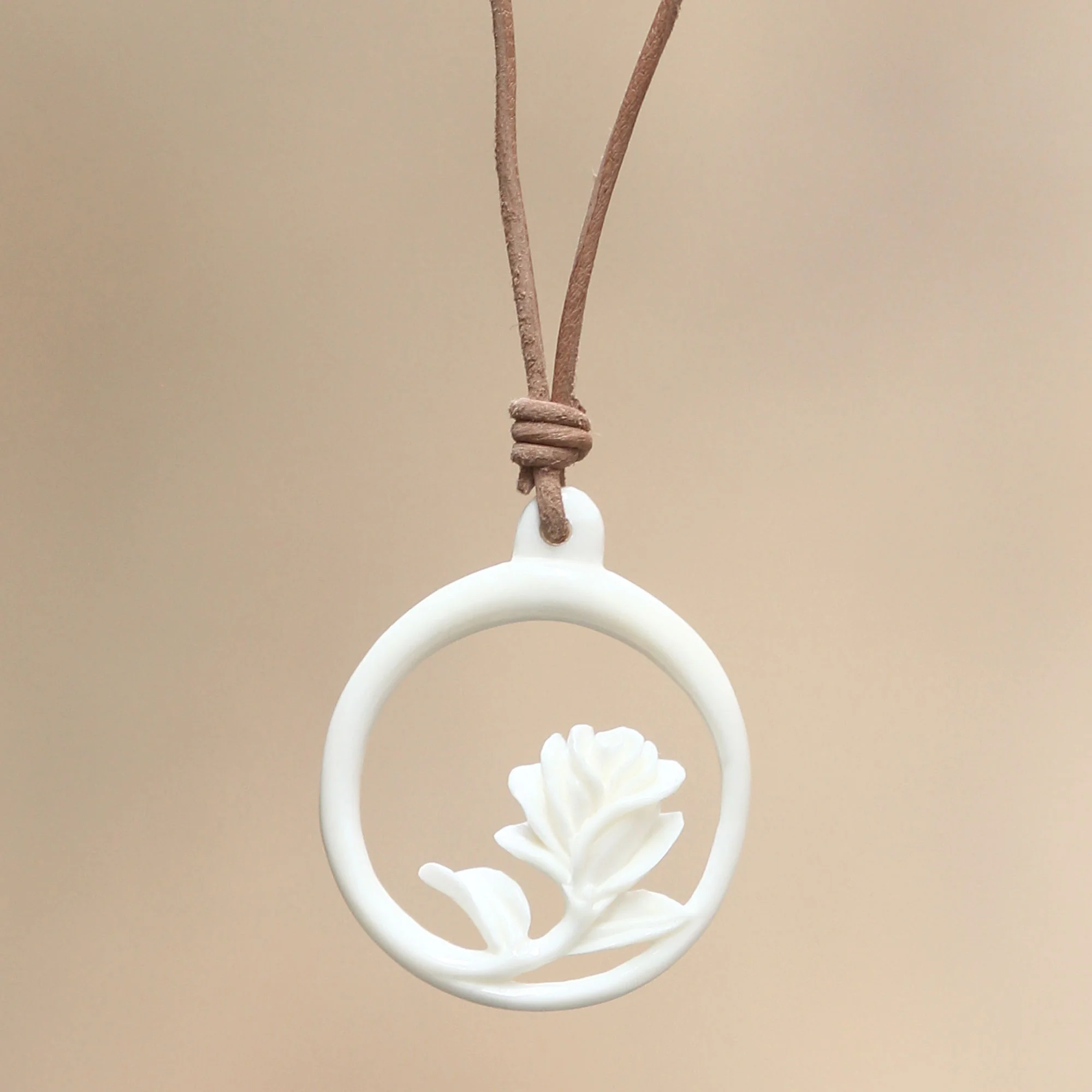 White Rose Bone Pendant Necklace - Image 3