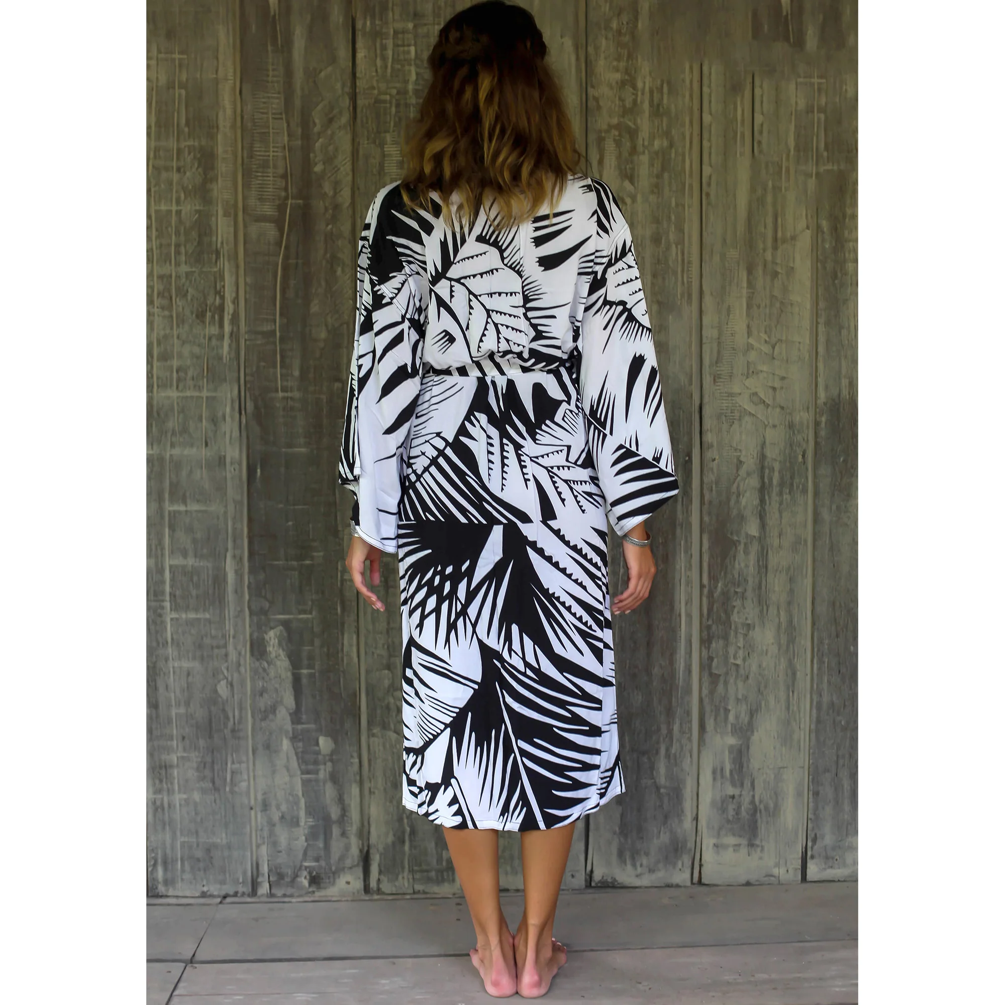 White Tiger Black and White Long Rayon Robe - Image 2