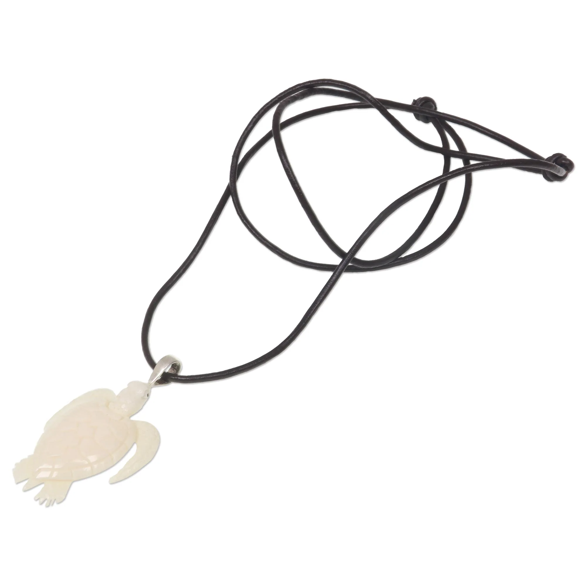 White Turtle Cow Bone Pendant Necklace - Image 4