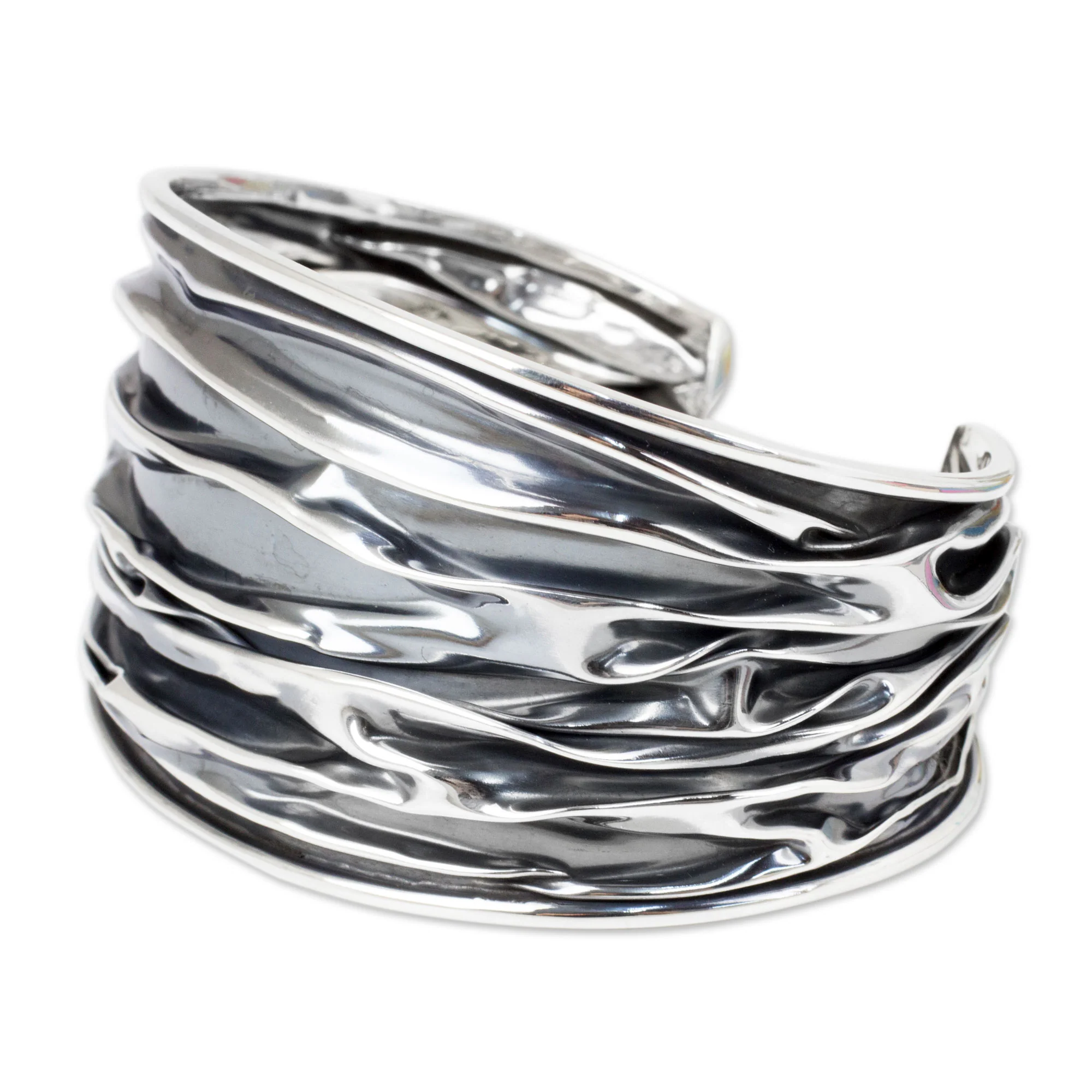 Wide River Textured Sterling Silver Cuff Bracelet Crafted by Hand - Image 3