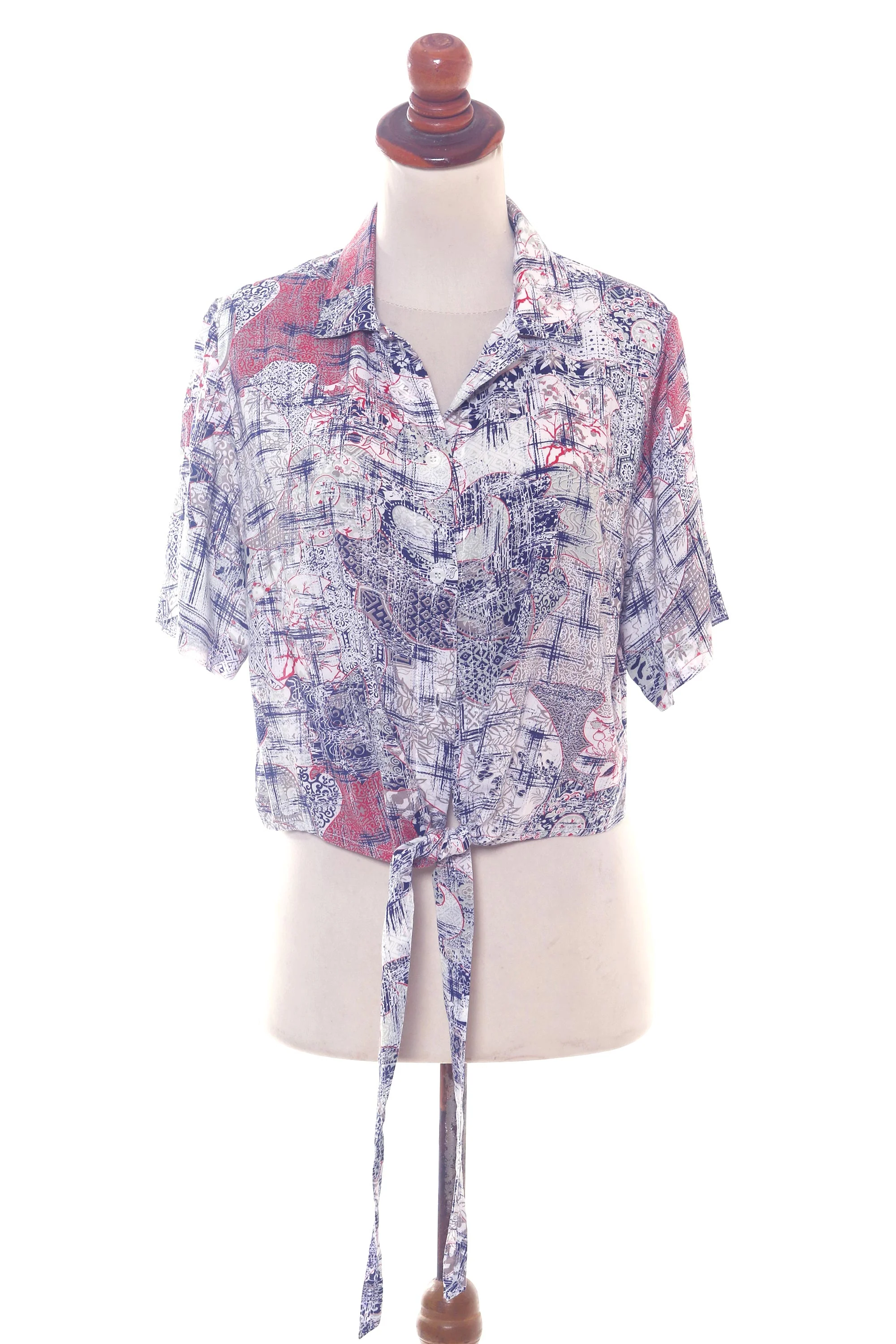 Wijaya Kusuma Tie-Waist Print Rayon Women's Blouse - Image 2
