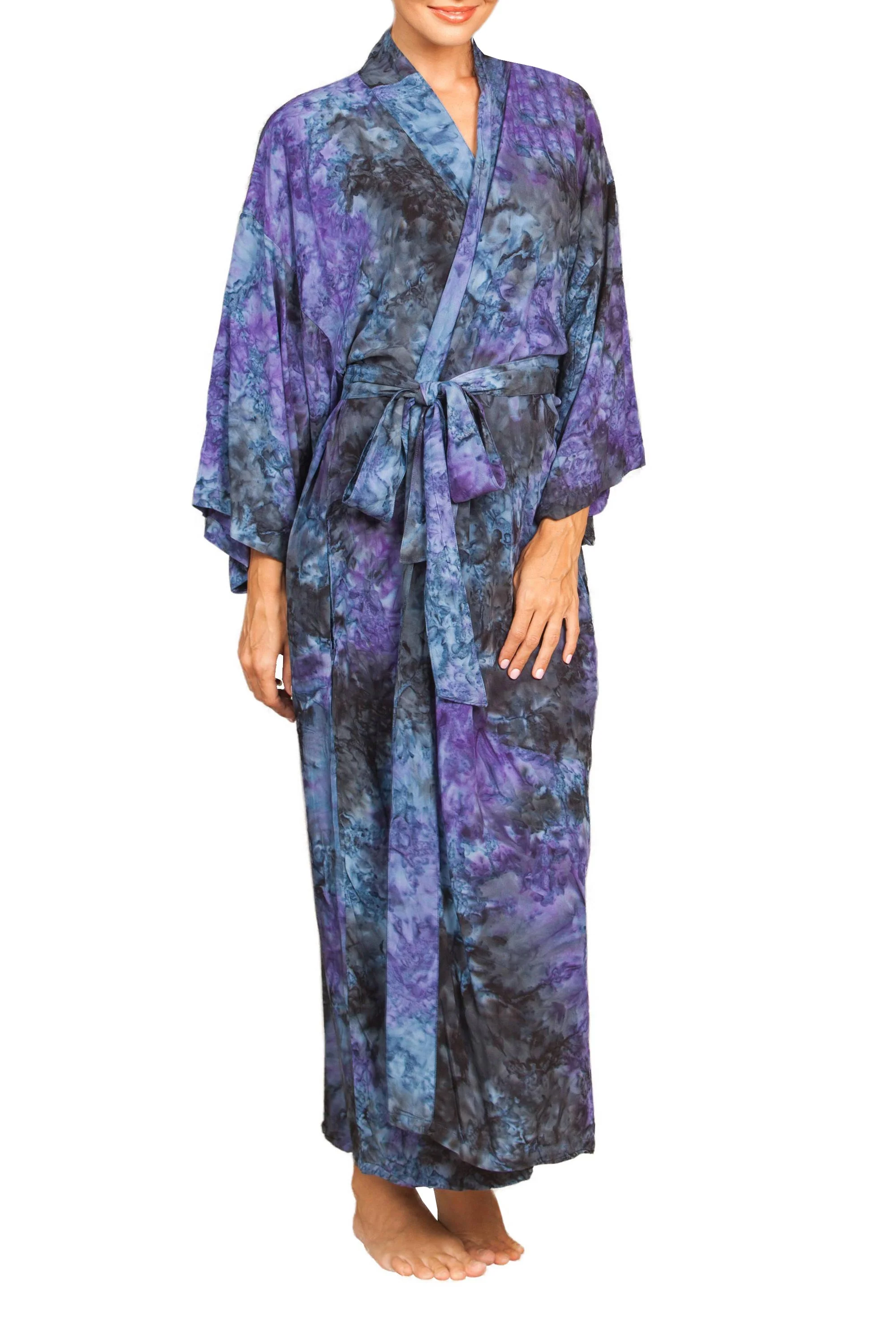 Wild Blues Handmade Tie Dye Blue Rayon Robe from Indonesia - Image 5