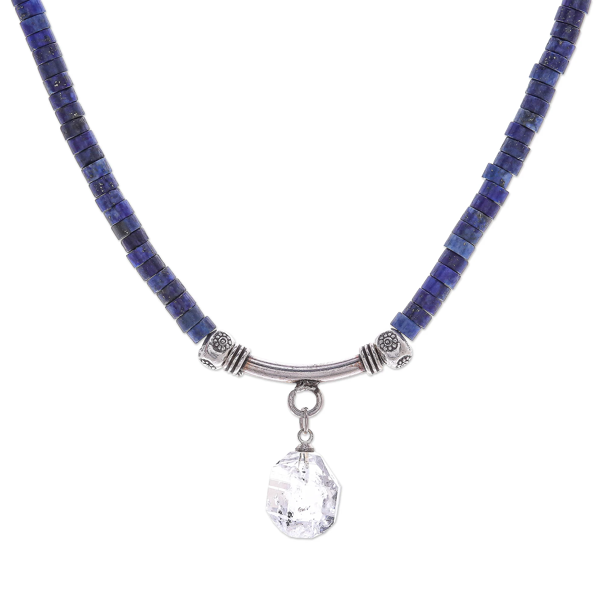Wild Moon Handmade Clear Quartz and Lapis Lazuli Pendant Necklace - Image 2