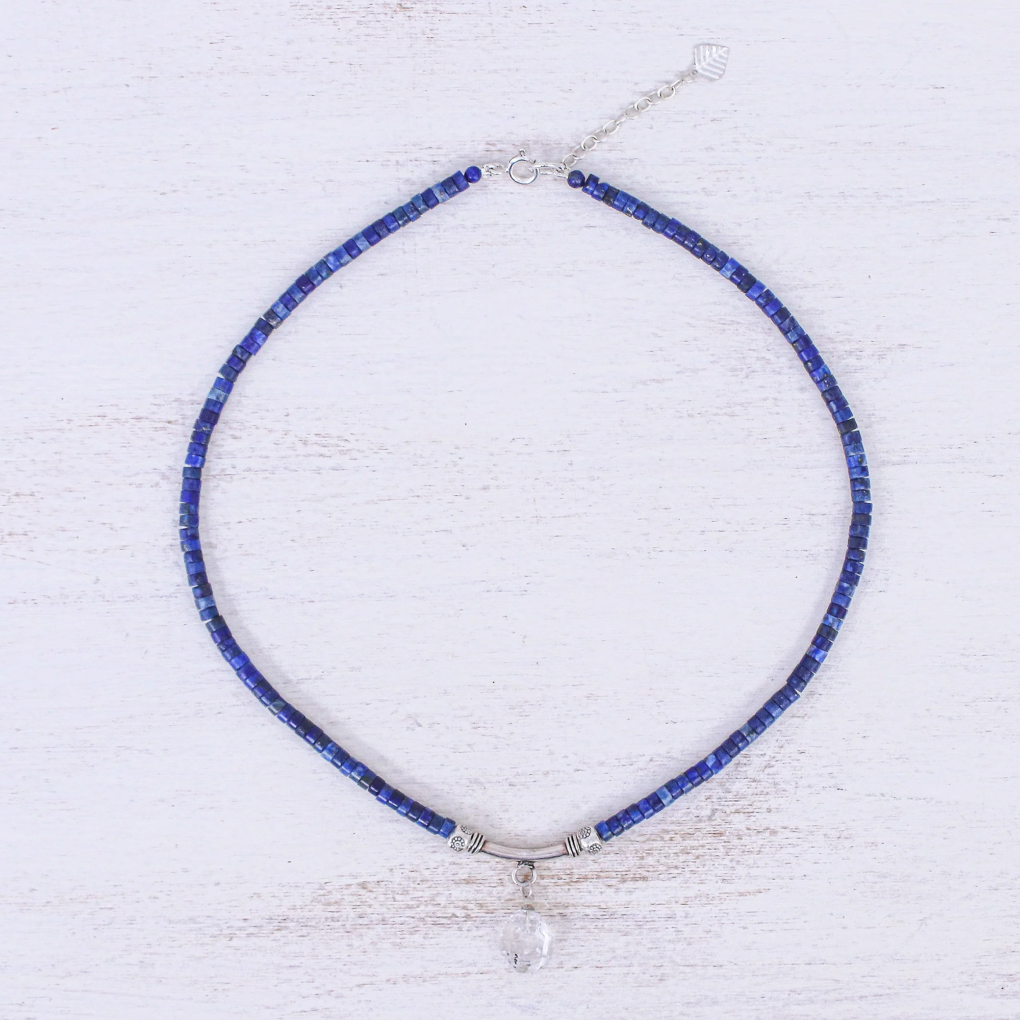 Wild Moon Handmade Clear Quartz and Lapis Lazuli Pendant Necklace - Image 3