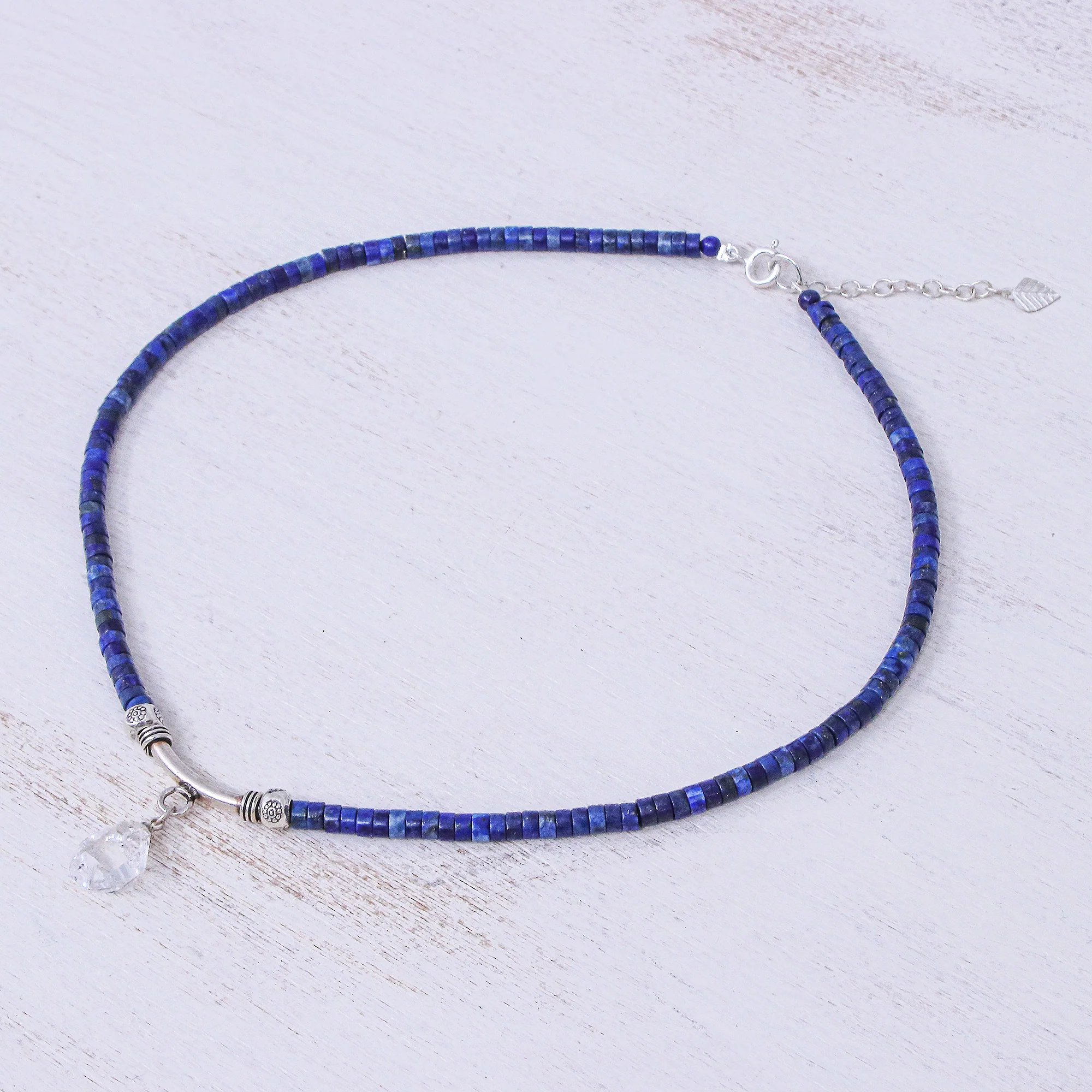 Wild Moon Handmade Clear Quartz and Lapis Lazuli Pendant Necklace - Image 4