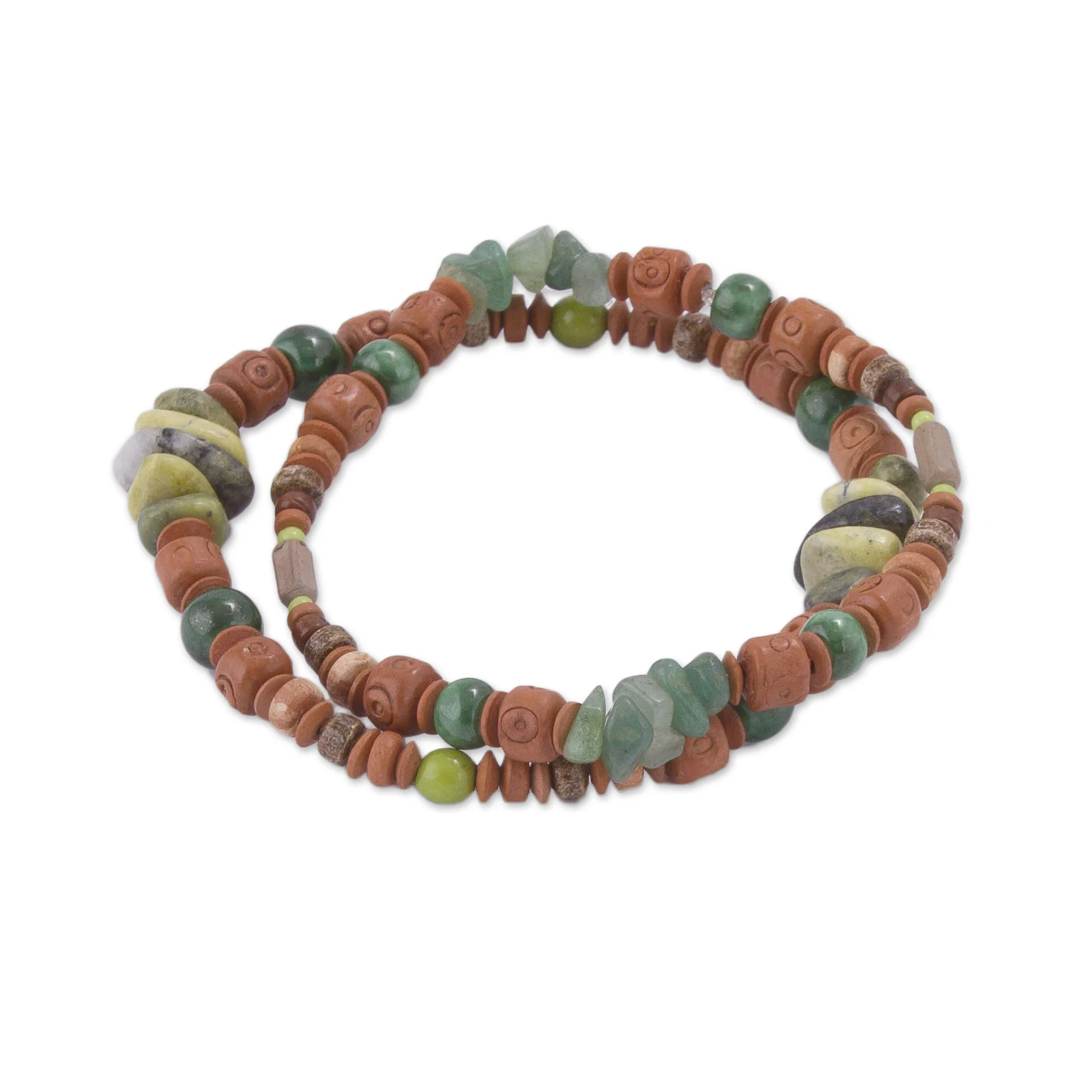 Wind and Earth Two Ceramic Beaded Bracelets with Agate and Serpentine - Image 3
