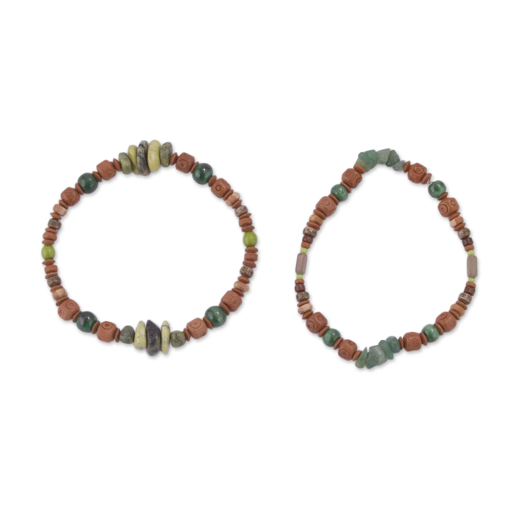 Wind and Earth Two Ceramic Beaded Bracelets with Agate and Serpentine - Image 4