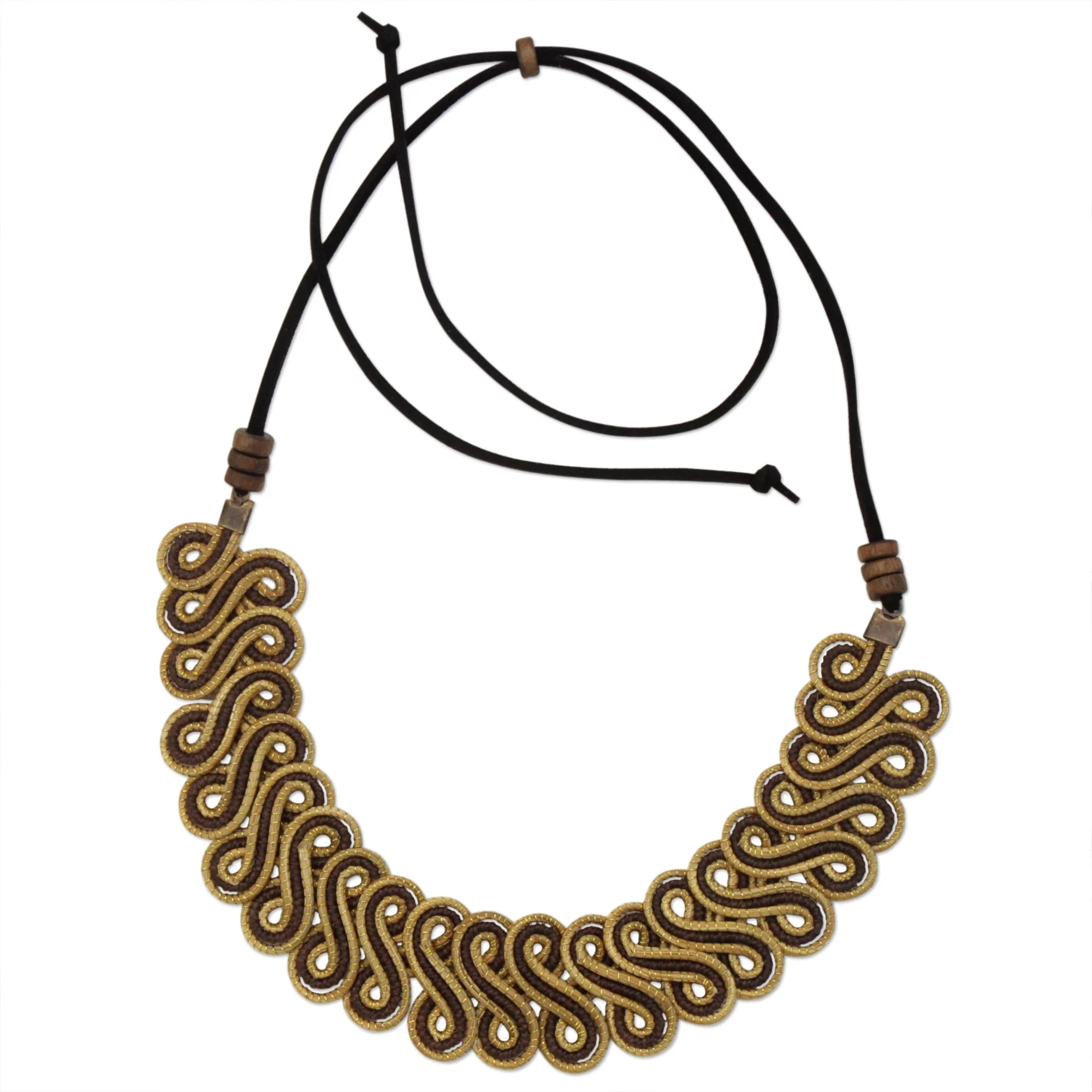 Winding Path Golden Grass Statement Necklace with Adjustable Cord - Image 2