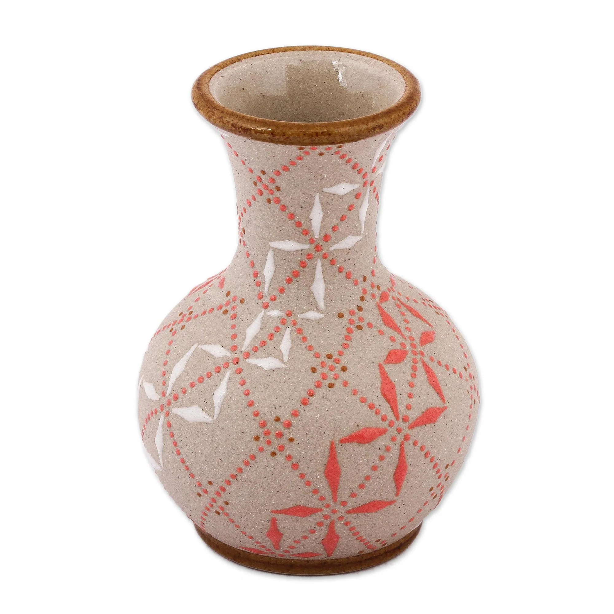 Windmill Trellis Bloom Paprika Red and White Trellis Motif Ceramic Fluted Vase - Image 2