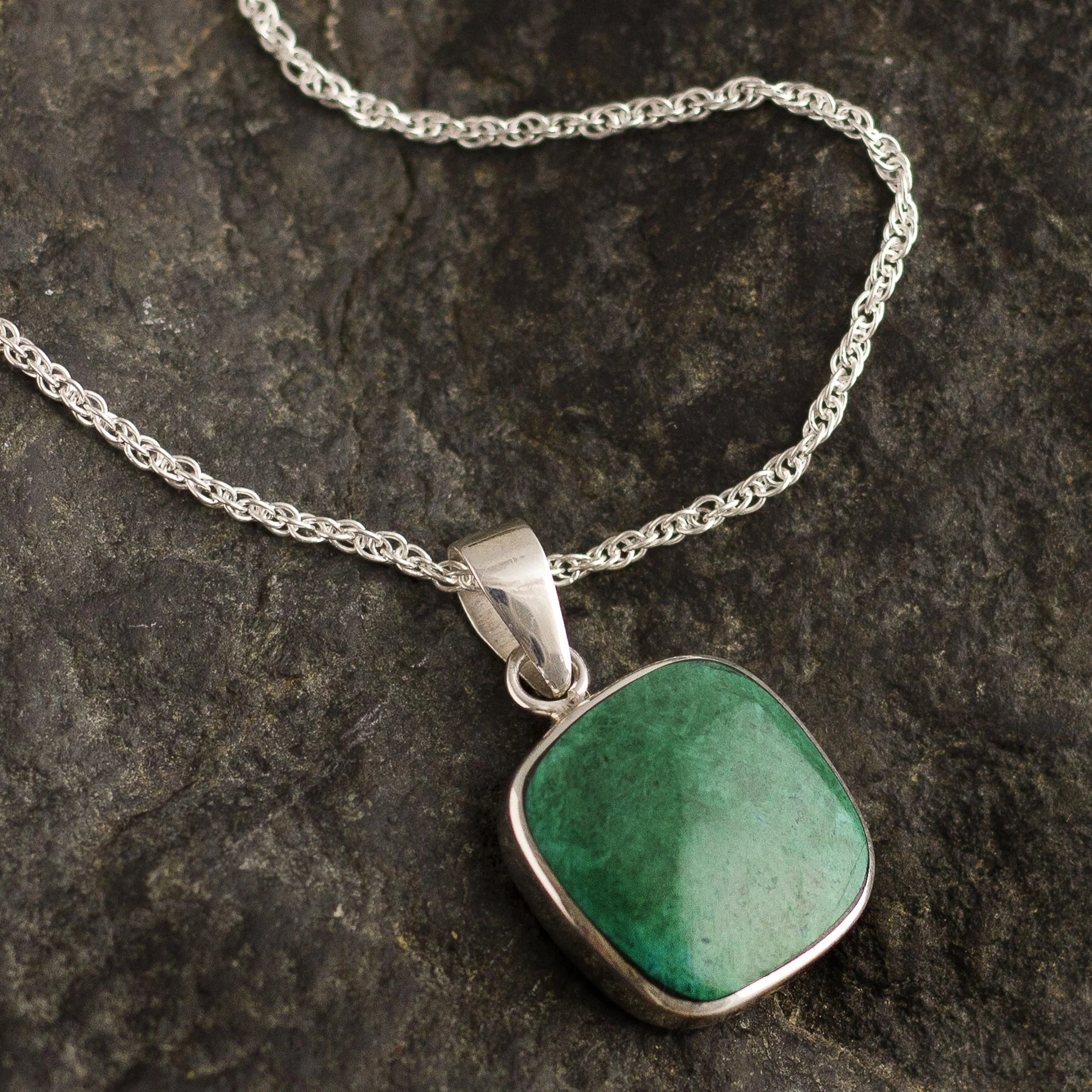 Window Chrysocolla and Sterling Silver Pendant Necklace - Image 3