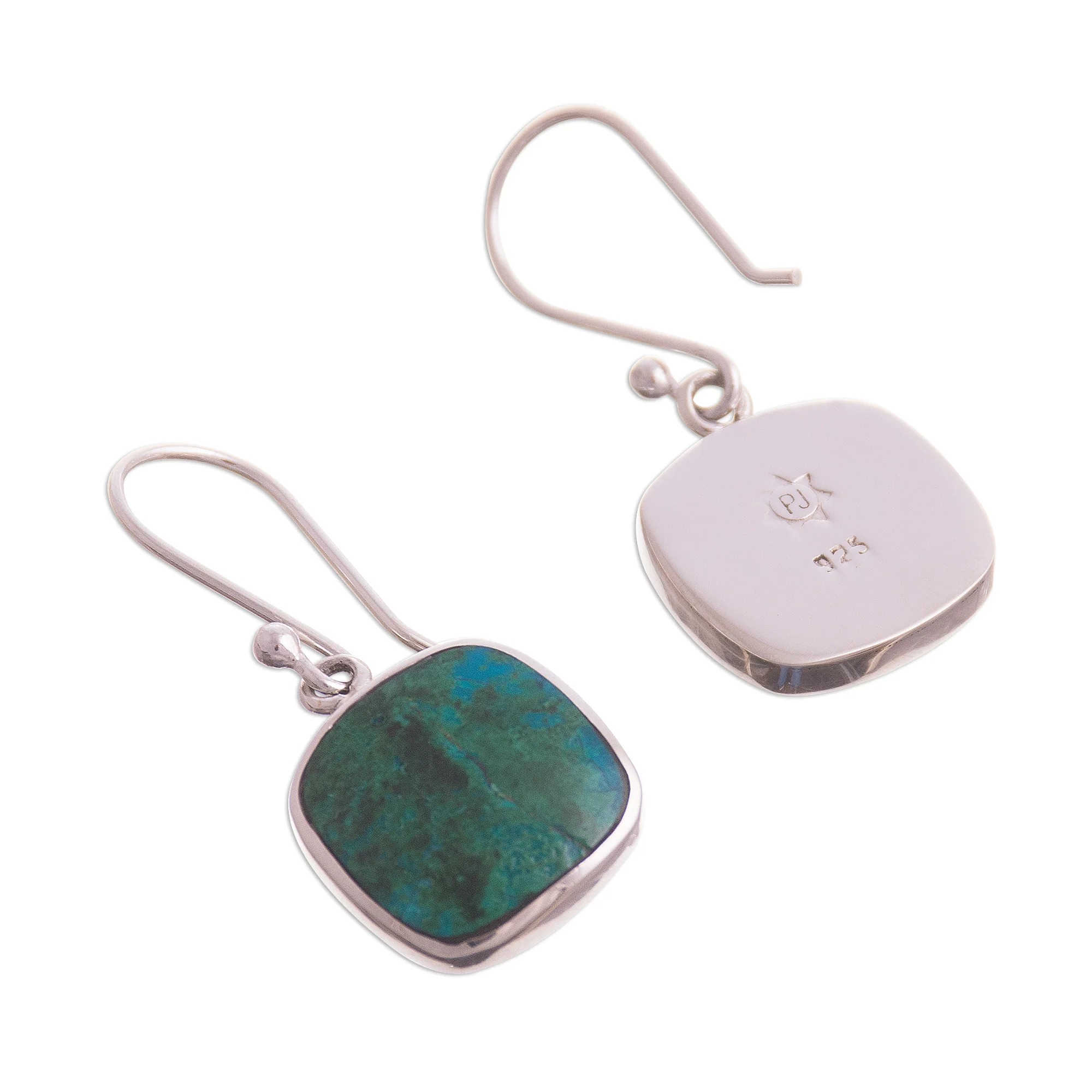 Window Square Chrysocolla Dangle Earrings from Peru - Image 5