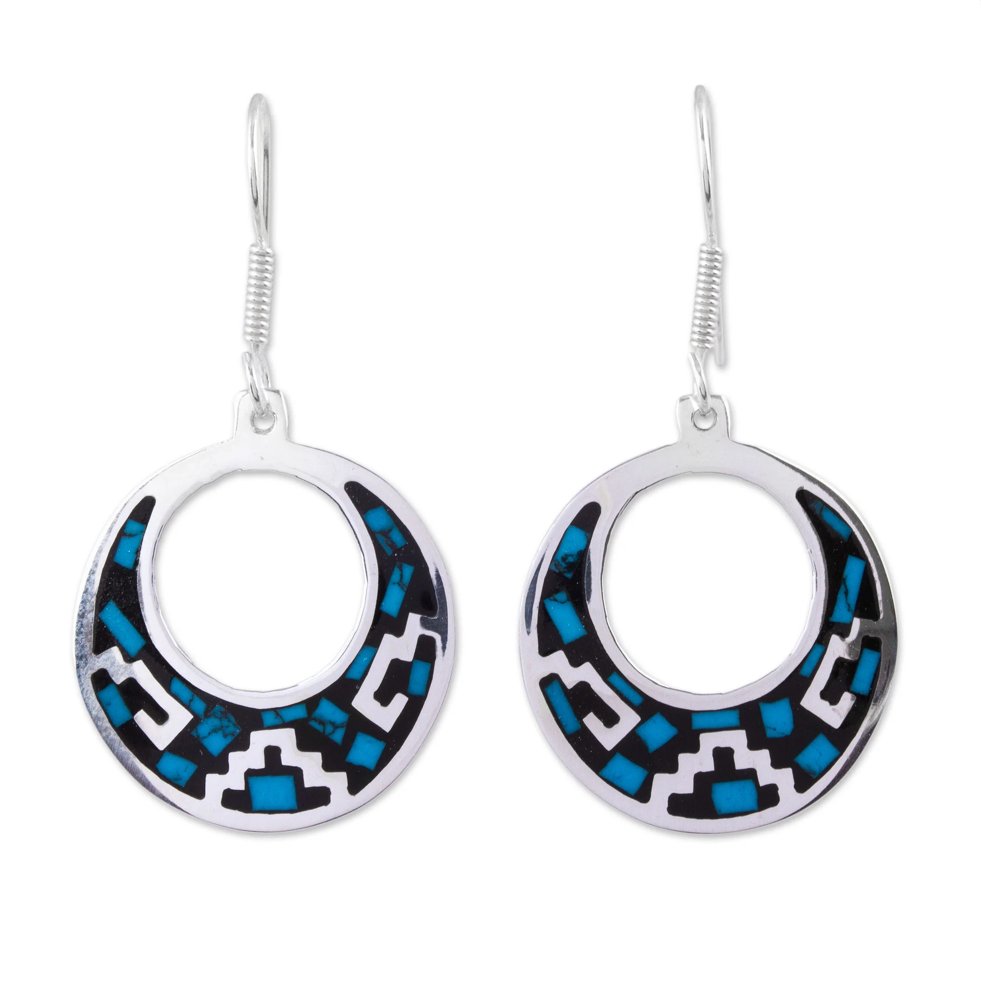 Windows of History Geometric Turquoise Dangle Earrings from Mexico - Image 2