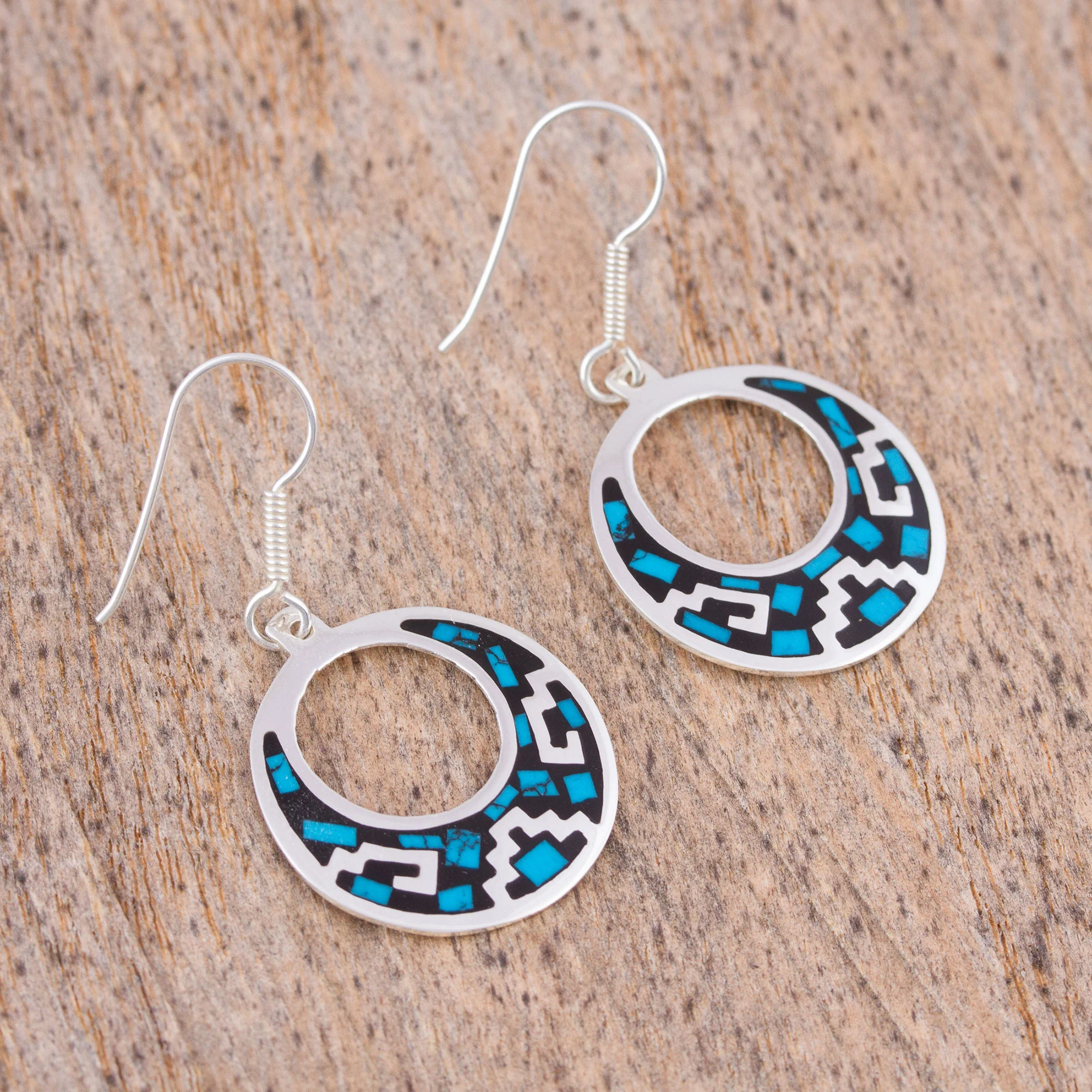 Windows of History Geometric Turquoise Dangle Earrings from Mexico - Image 3
