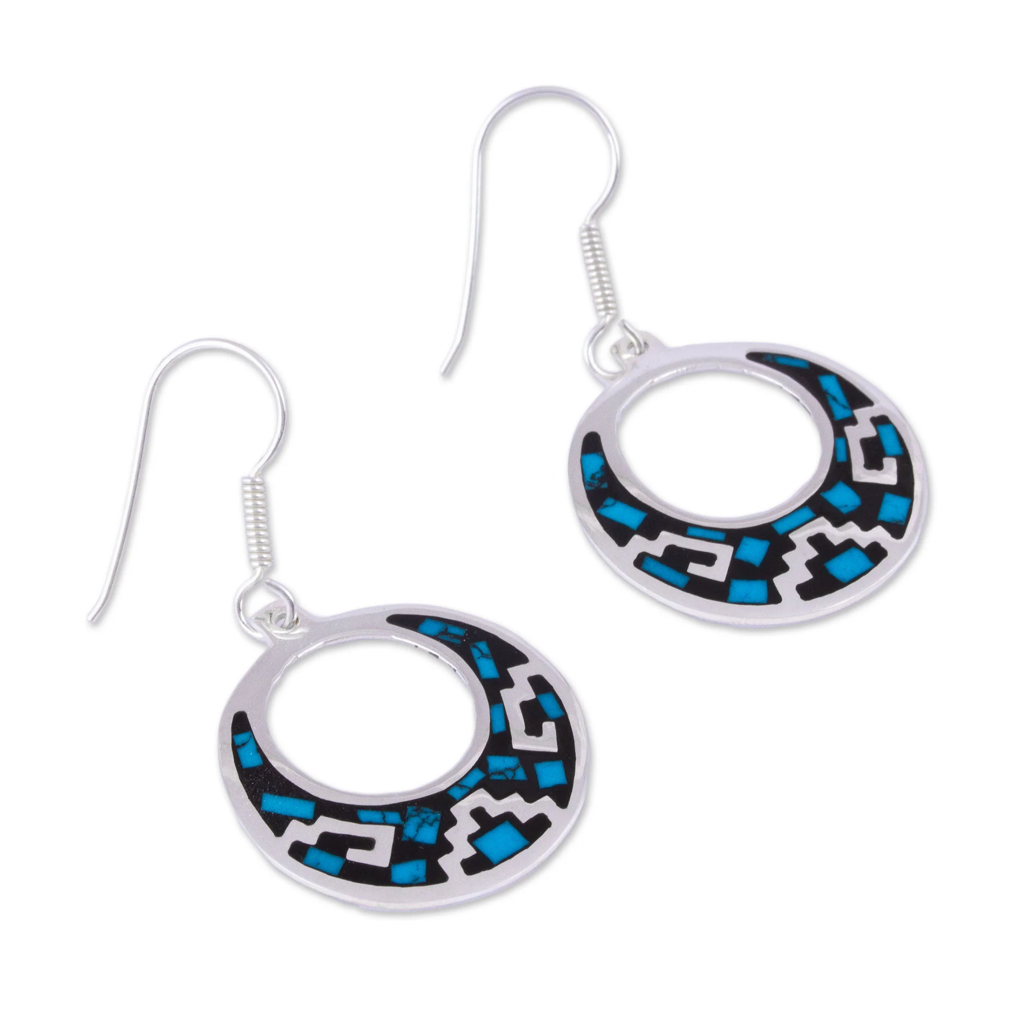 Windows of History Geometric Turquoise Dangle Earrings from Mexico - Image 4