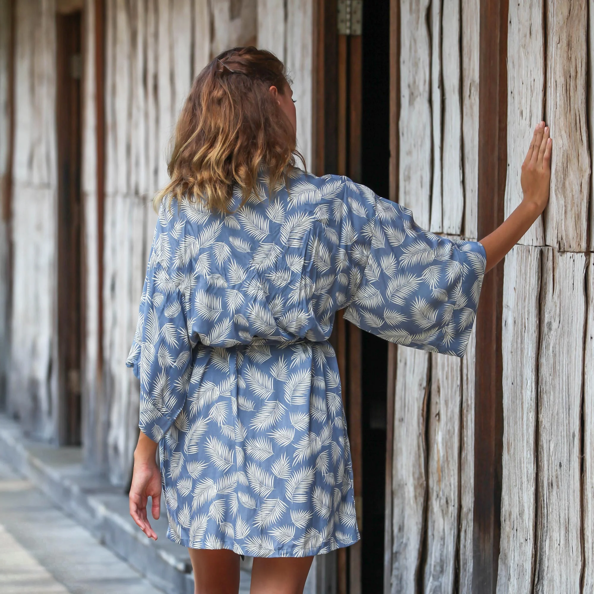 Windy Beach Rayon Robe in Cadet Blue - Image 3