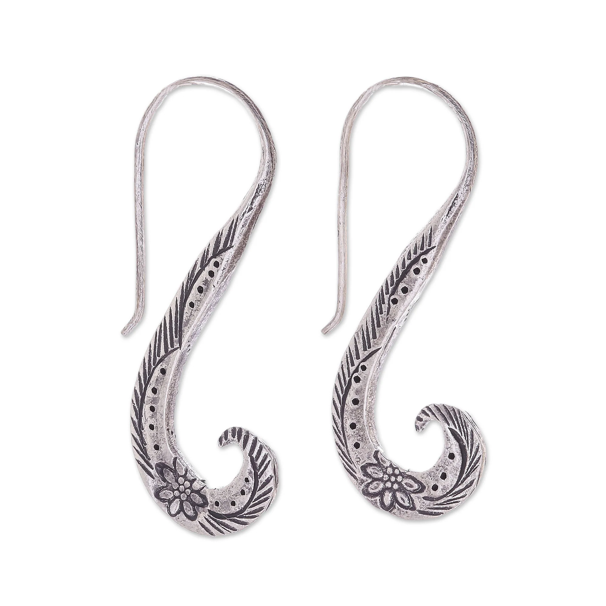 Windy Spring Floral Karen Silver Drop Earrings from Thailand - Image 2