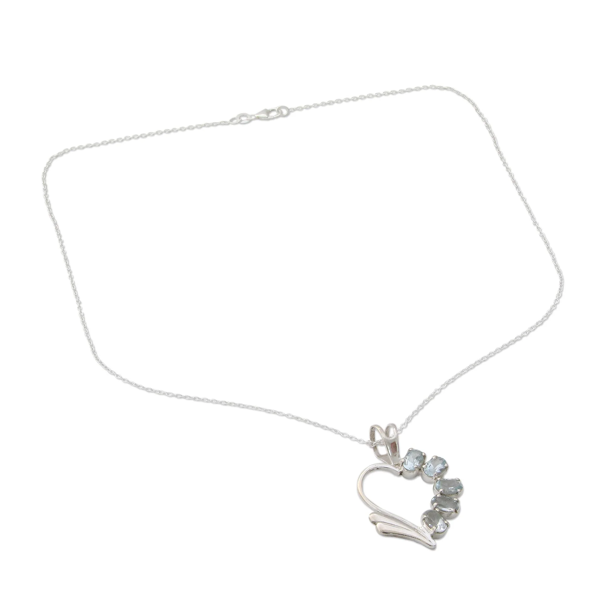 Winged Heart Blue Topaz Heart Necklace - Image 3
