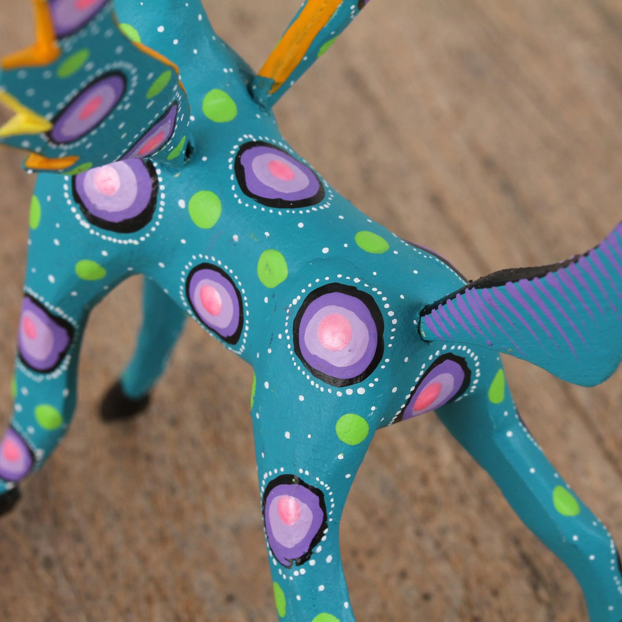 Winged Song Teal Alebrije Gazelle with Multicolor Hand Painted Motifs - Image 4