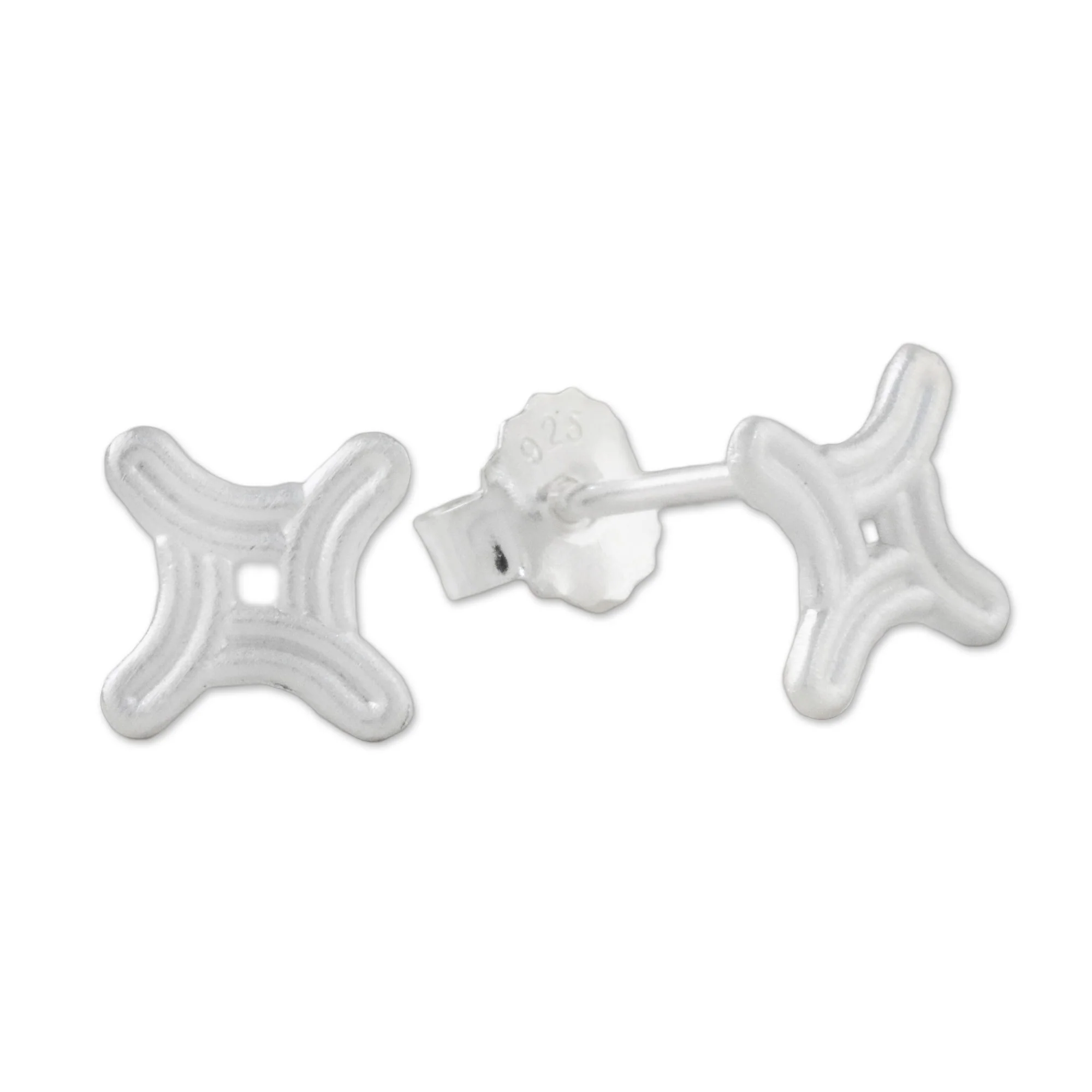 Winking Star Curved Four-Sided Star Sterling Silver Stud Earrings - Image 4