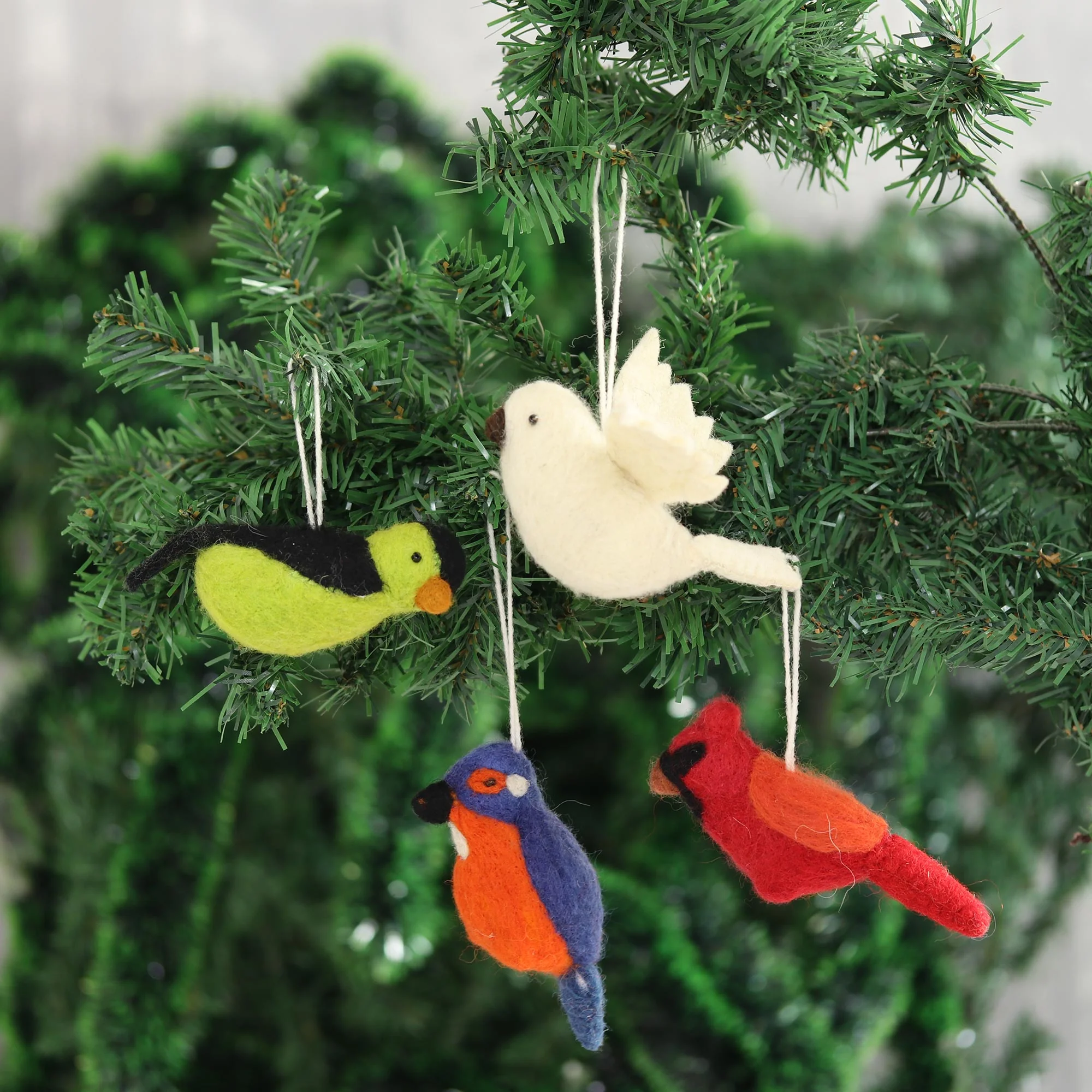 Winter Birds Assorted Wool Felt Bird Ornaments from India (Set of 4) - Image 3