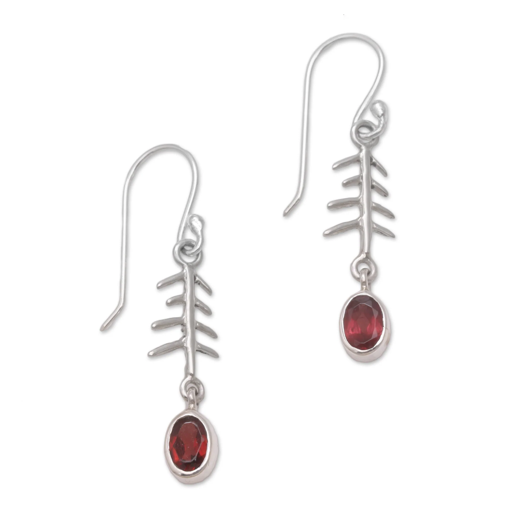 Winter Branches Garnet and Sterling Silver Winter Branches Dangle Earrings - Image 2