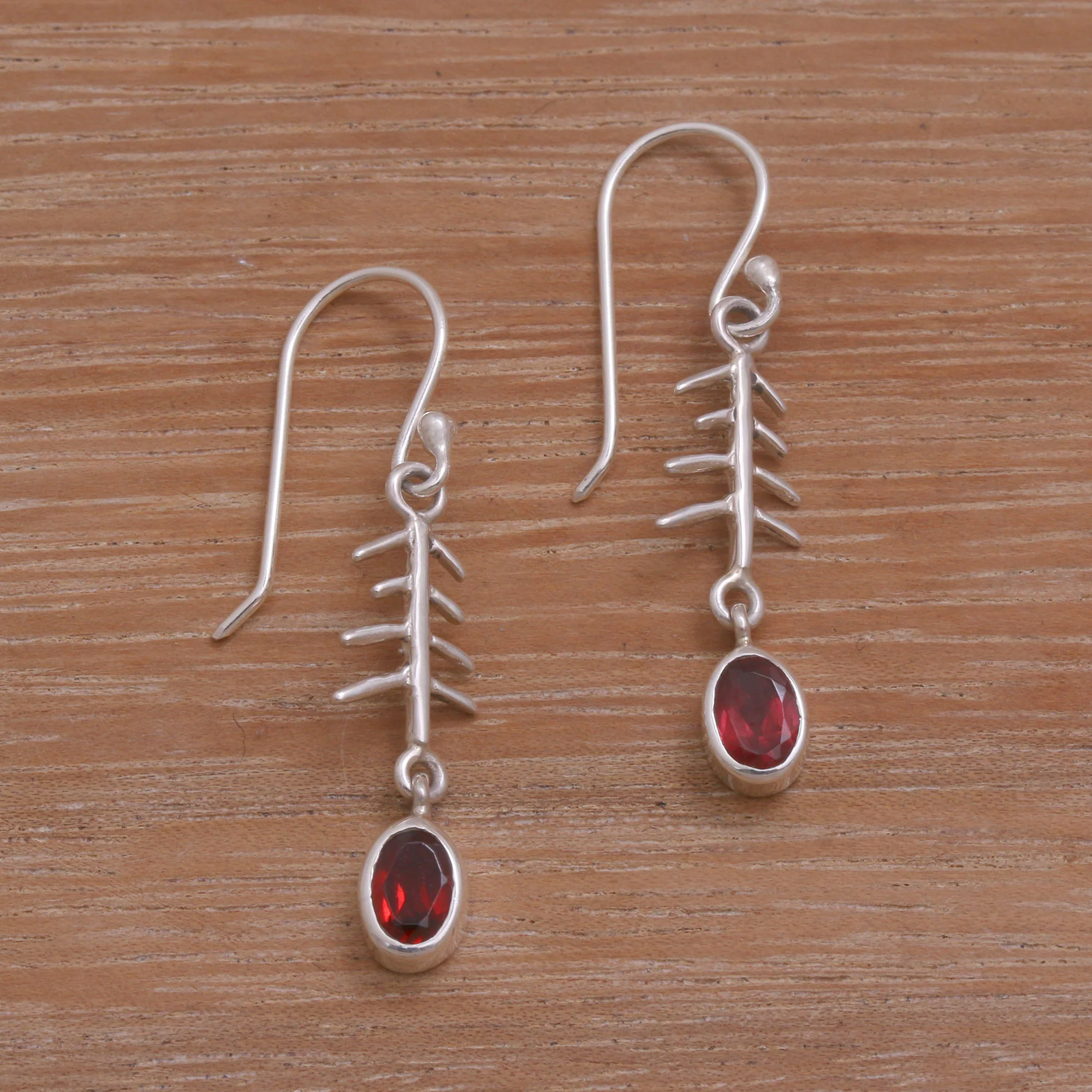 Winter Branches Garnet and Sterling Silver Winter Branches Dangle Earrings - Image 3