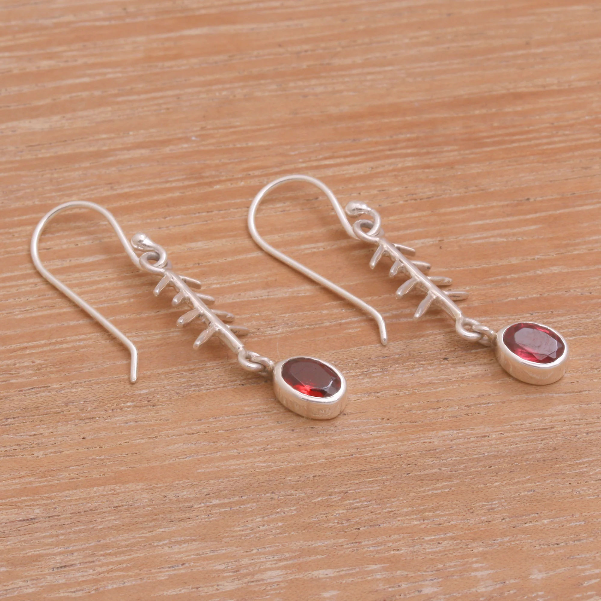 Winter Branches Garnet and Sterling Silver Winter Branches Dangle Earrings - Image 4