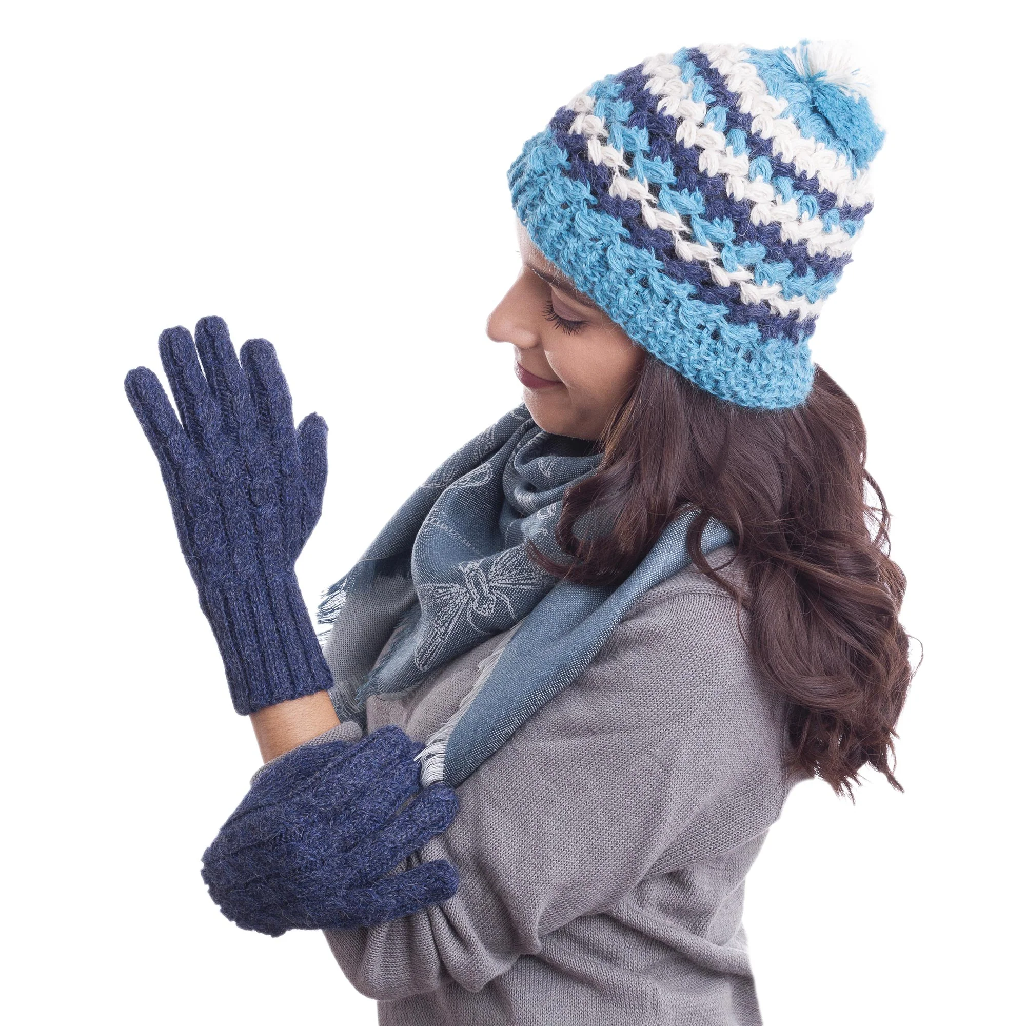 Winter Delight in Indigo 100% Alpaca Gloves in Indigo from Peru - Image 2