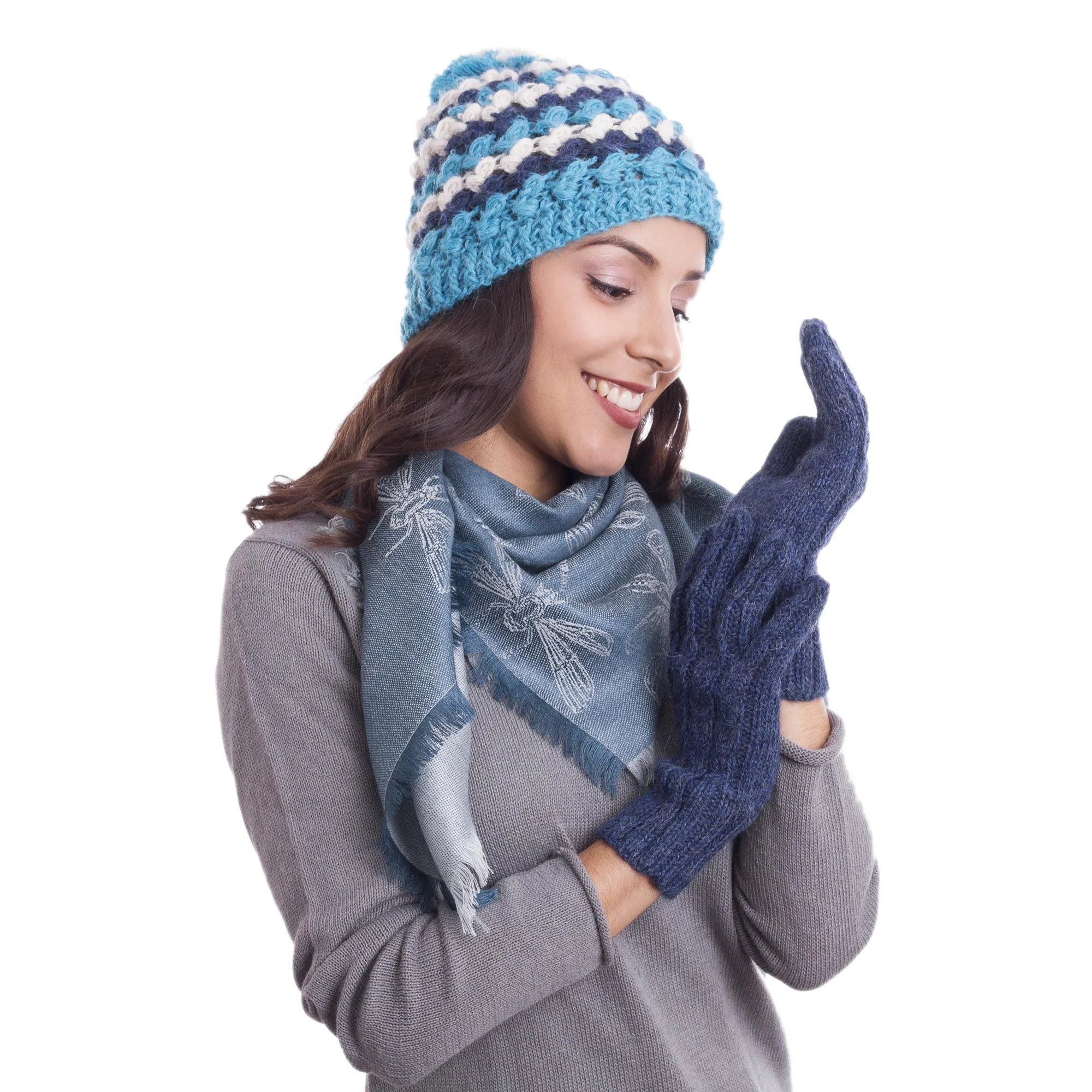 Winter Delight in Indigo 100% Alpaca Gloves in Indigo from Peru - Image 5