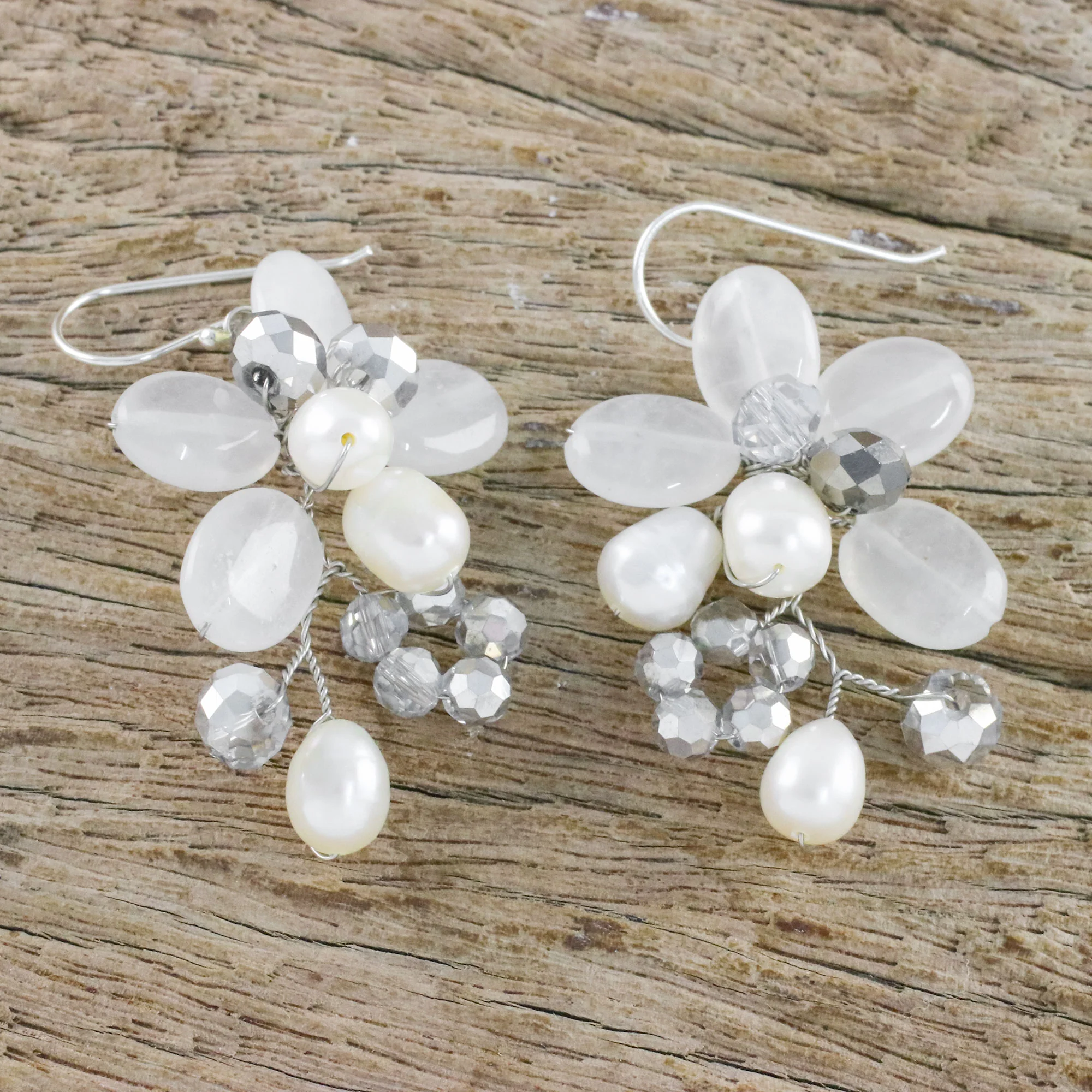 Winter Moment Cultured Freshwater Pearl White Quartz Cluster Earrings - Image 3