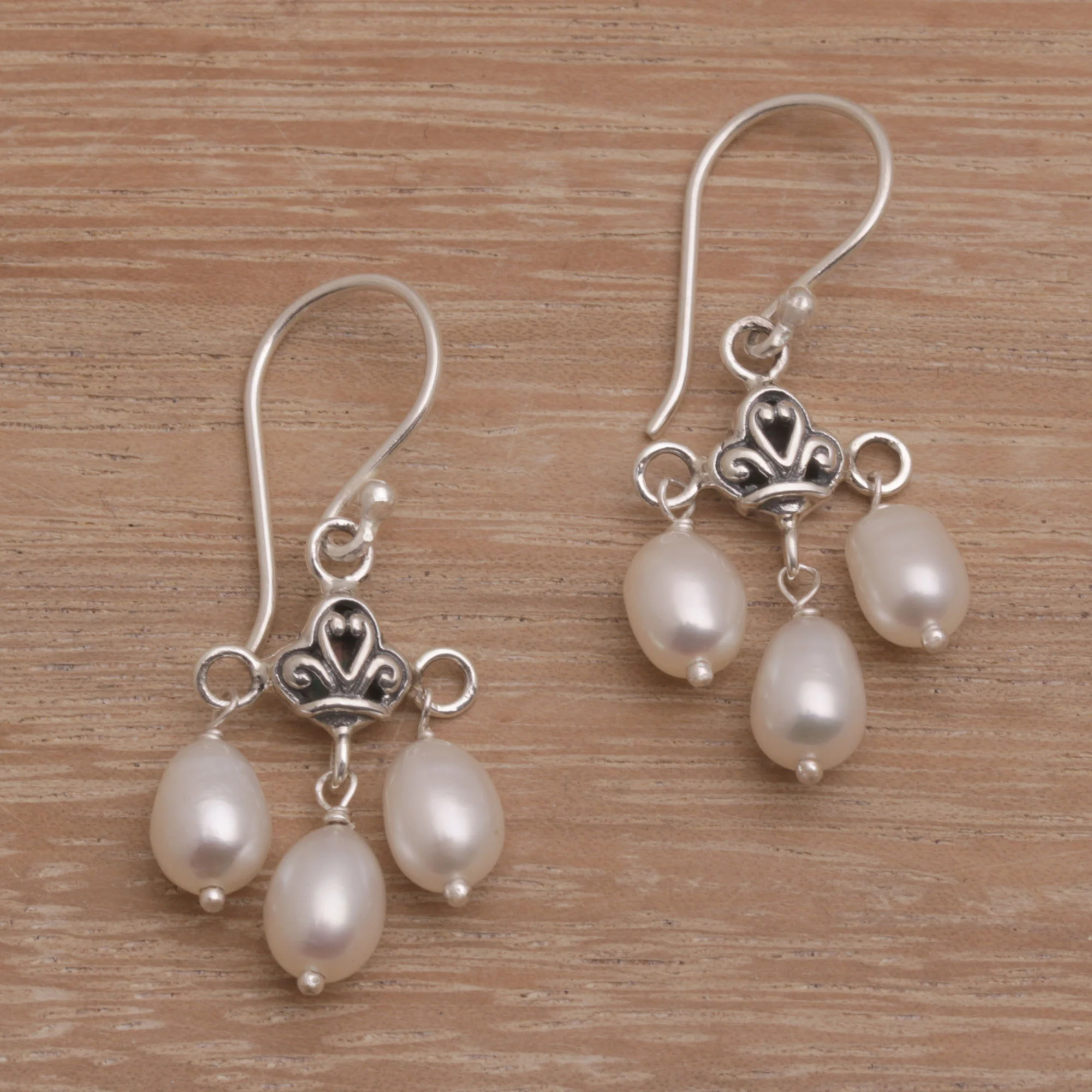 Winter Snowfall Cultured Freshwater Pearl Sterling Silver Dangle Earrings - Image 3