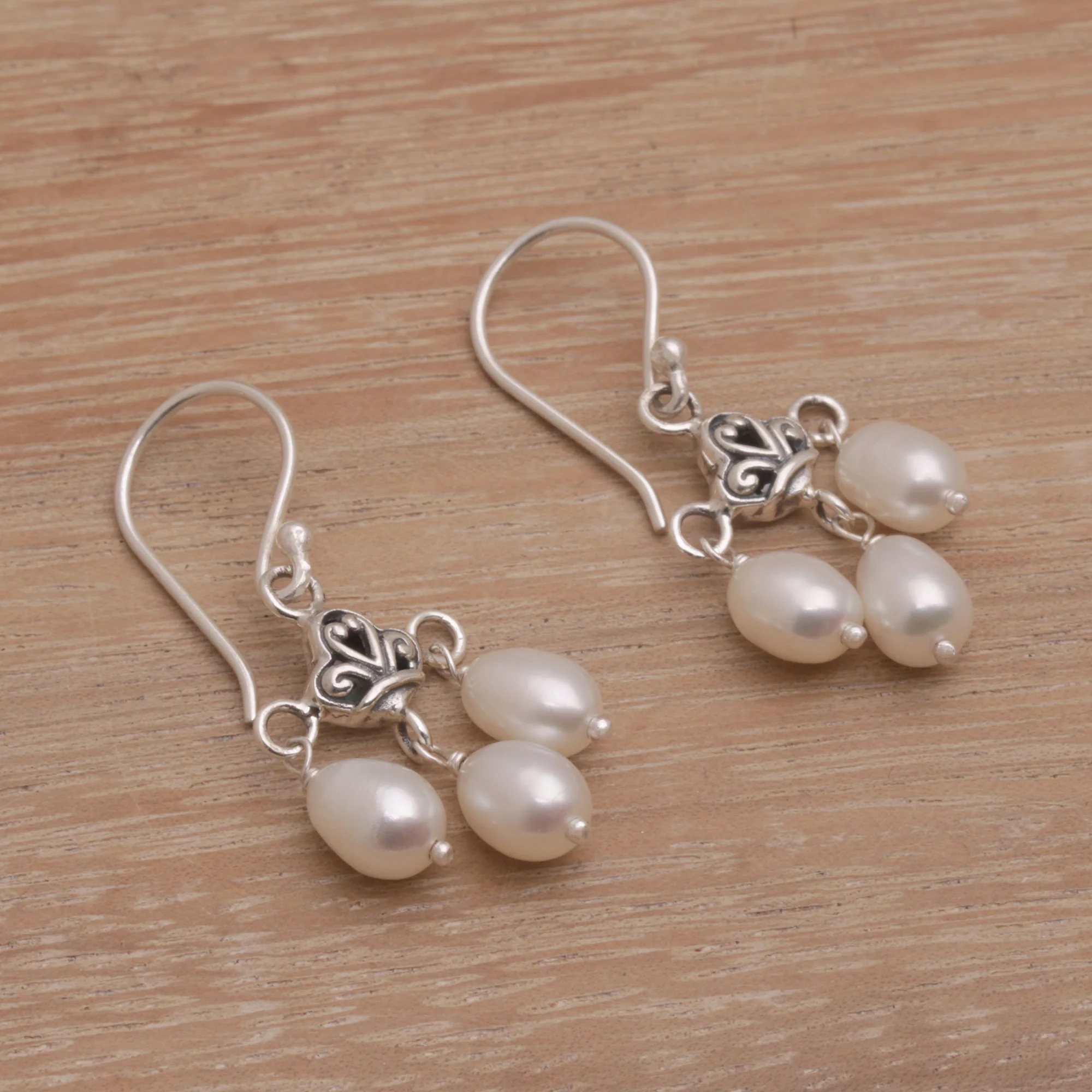 Winter Snowfall Cultured Freshwater Pearl Sterling Silver Dangle Earrings - Image 4