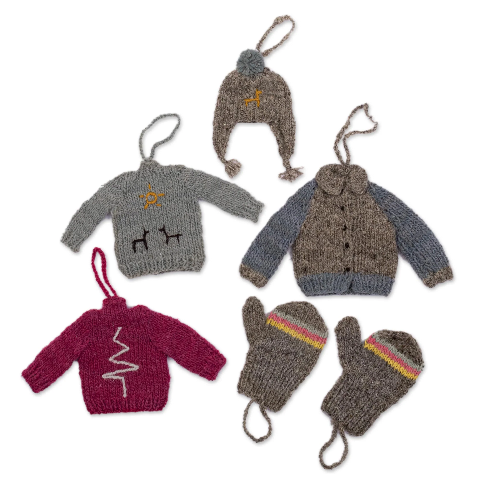 Winter Warmers Wool Ornaments from Peru (Set of 6) - Image 2