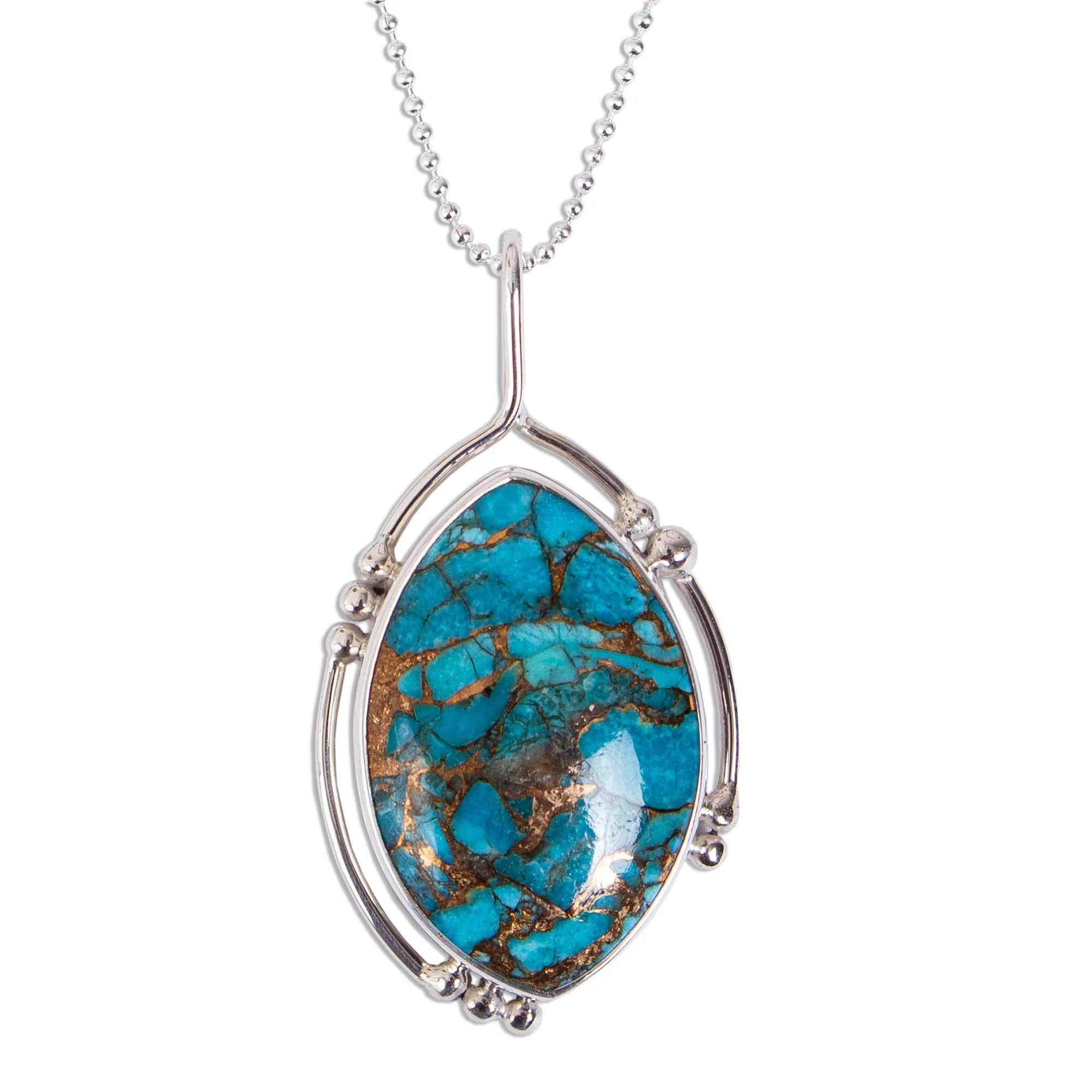 Wintry Eye Composite Turquoise and Taxco Silver Pendant Necklace - Image 2
