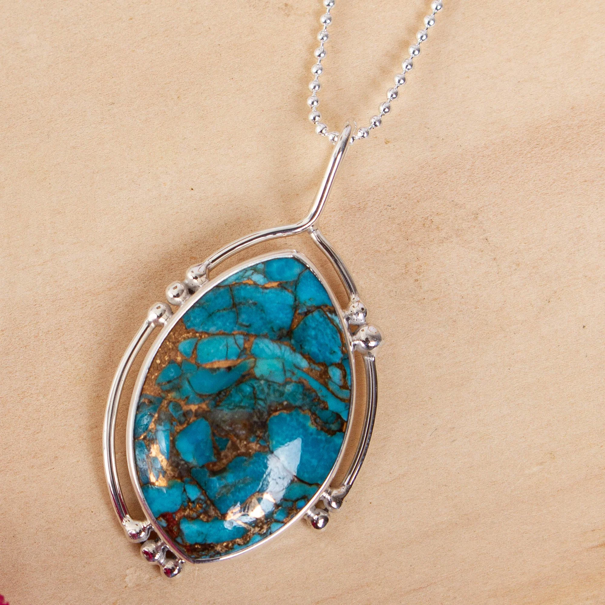 Wintry Eye Composite Turquoise and Taxco Silver Pendant Necklace - Image 3