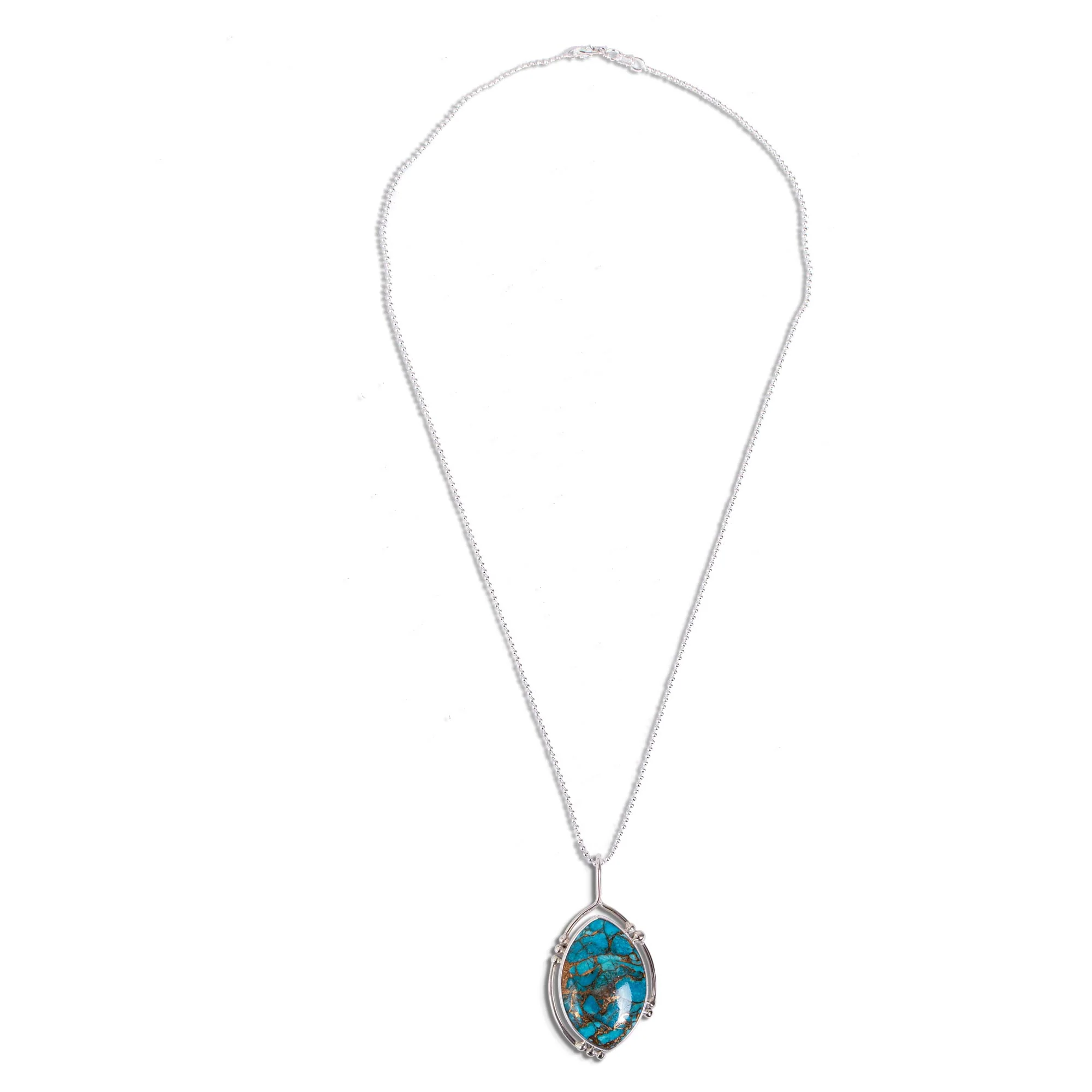 Wintry Eye Composite Turquoise and Taxco Silver Pendant Necklace - Image 4