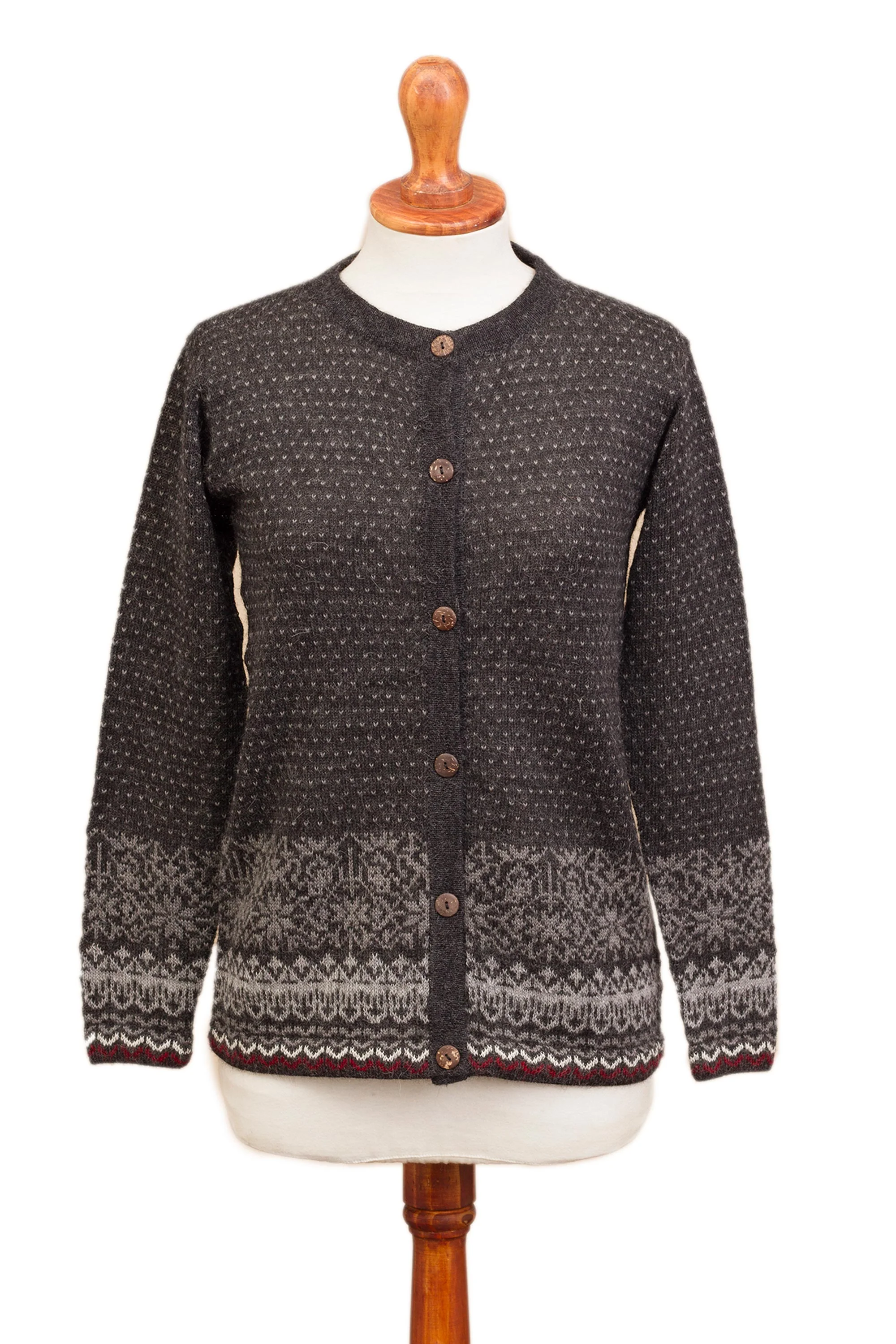 Wintry Passion Graphite and Smoke 100% Alpaca Cardigan from Peru - Image 2