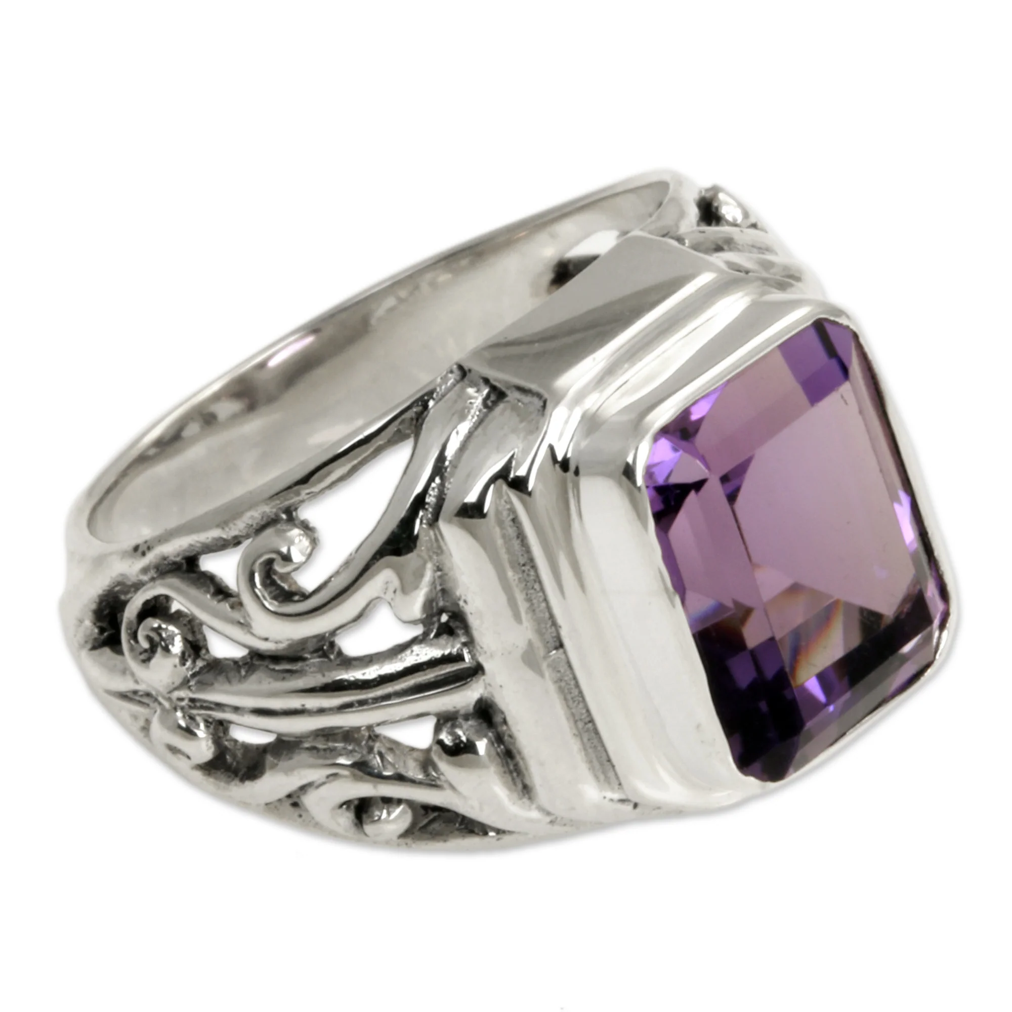 Wisdom Warrior Square Amethyst & Silver Men's Ring - Image 2