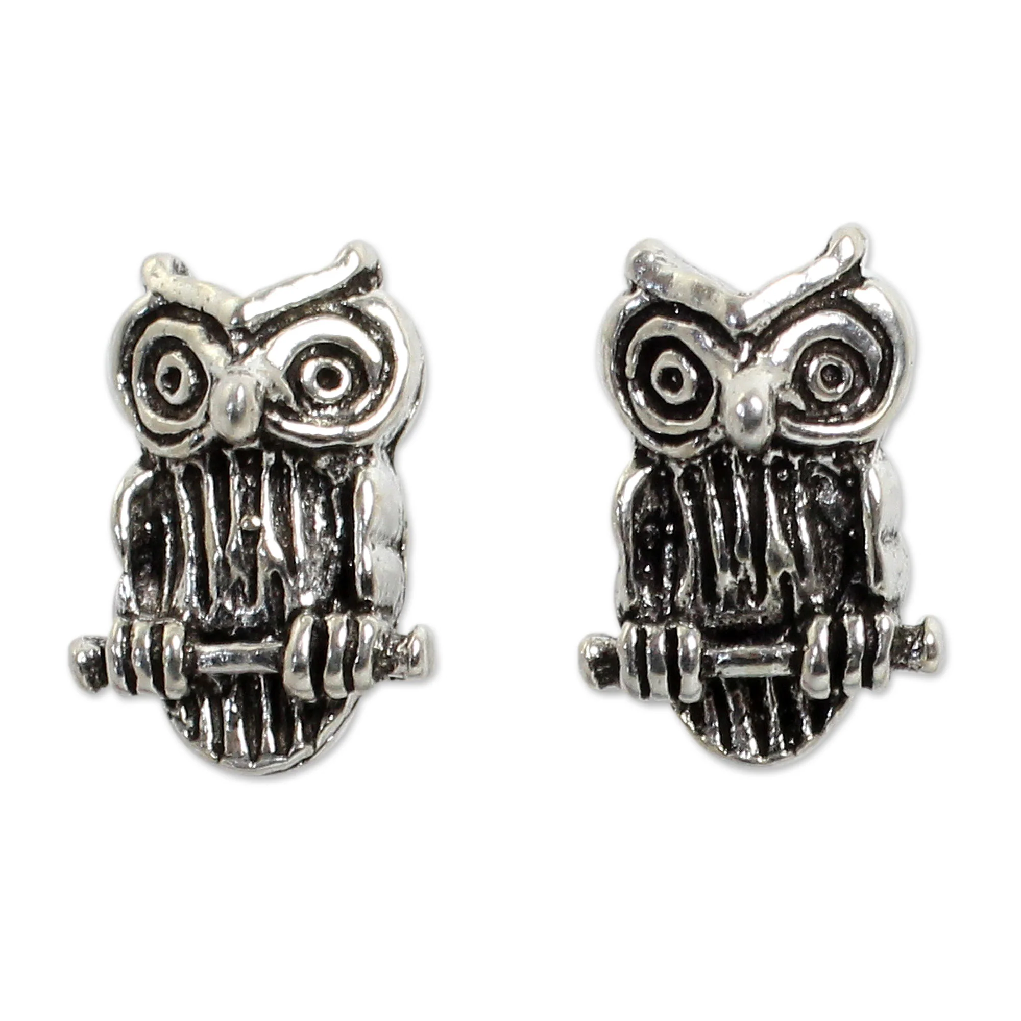 Wise Little Owl Silver Button Earrings - Image 2