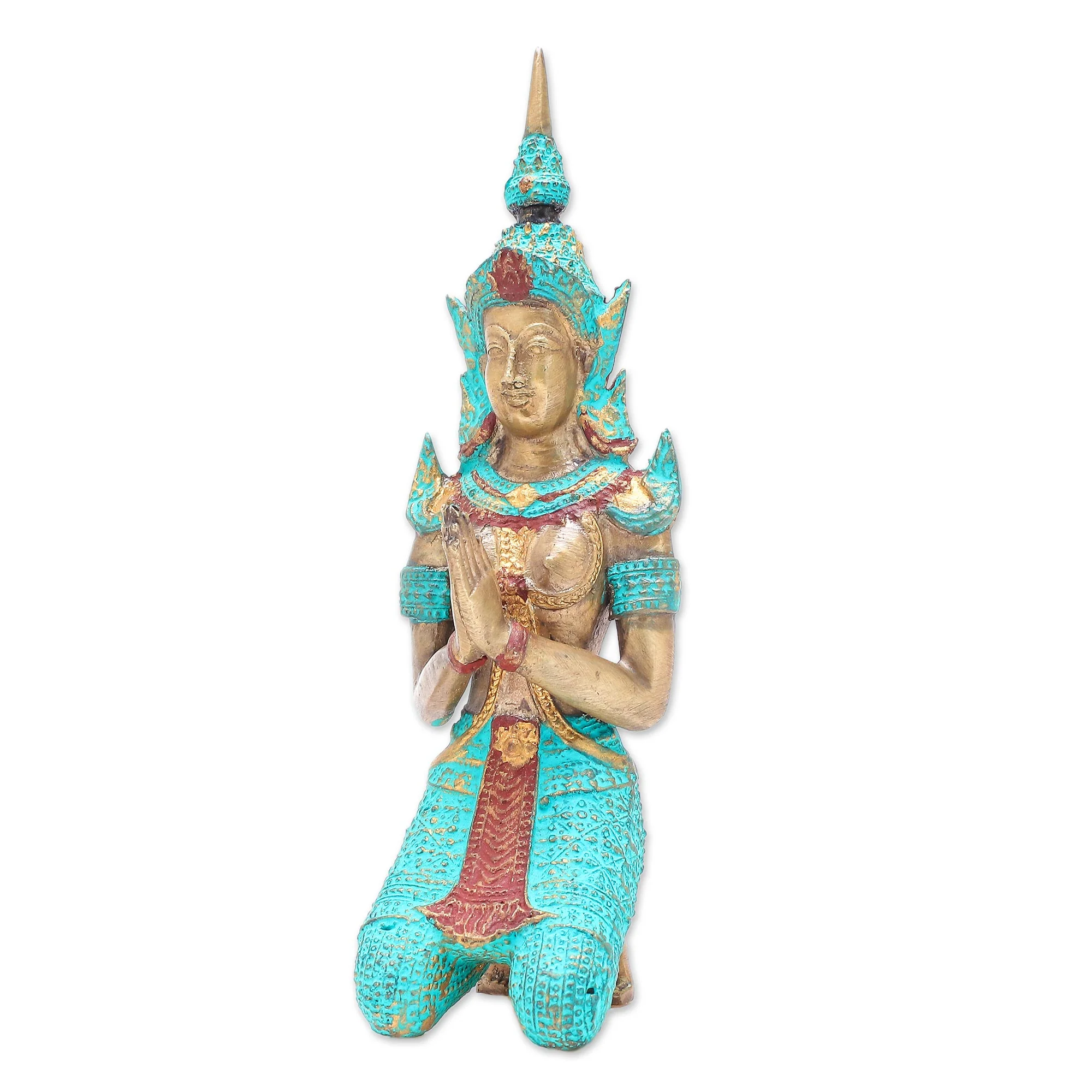 Woman Angel Greeting Thai Brass Sculpture of a Woman Buddhist Angel - Image 2