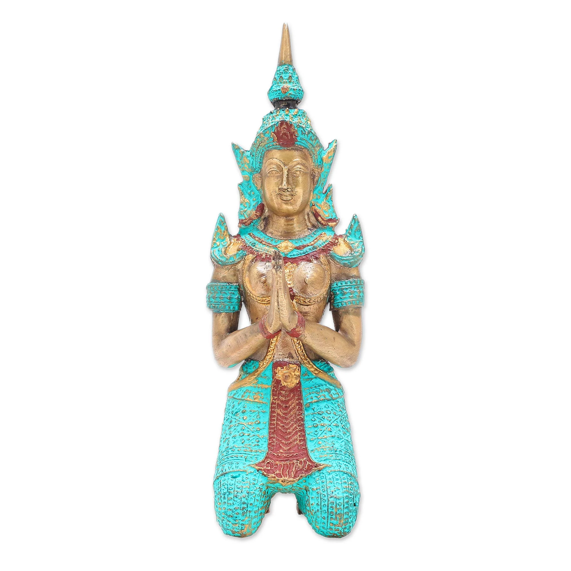 Woman Angel Greeting Thai Brass Sculpture of a Woman Buddhist Angel - Image 4