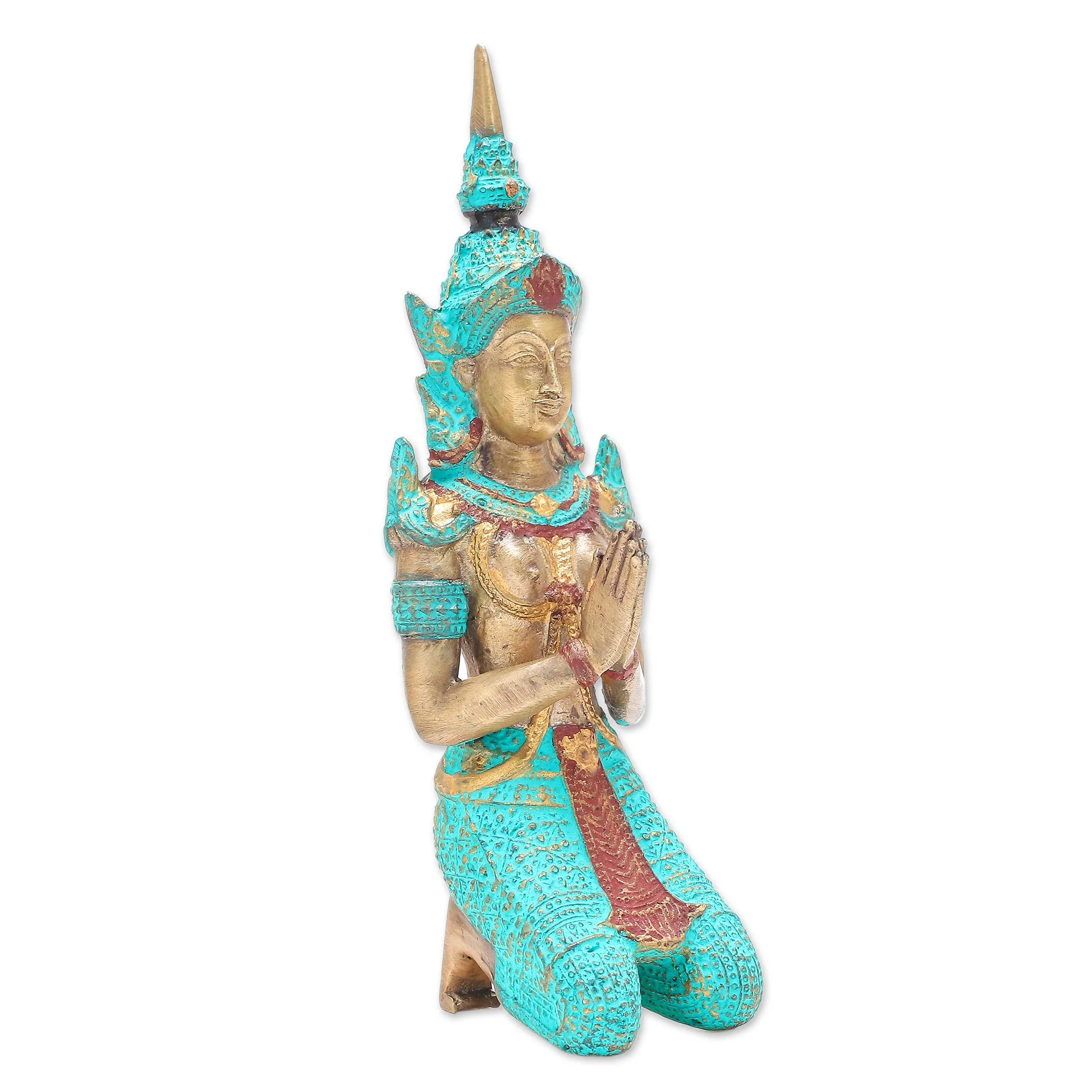 Woman Angel Greeting Thai Brass Sculpture of a Woman Buddhist Angel - Image 5