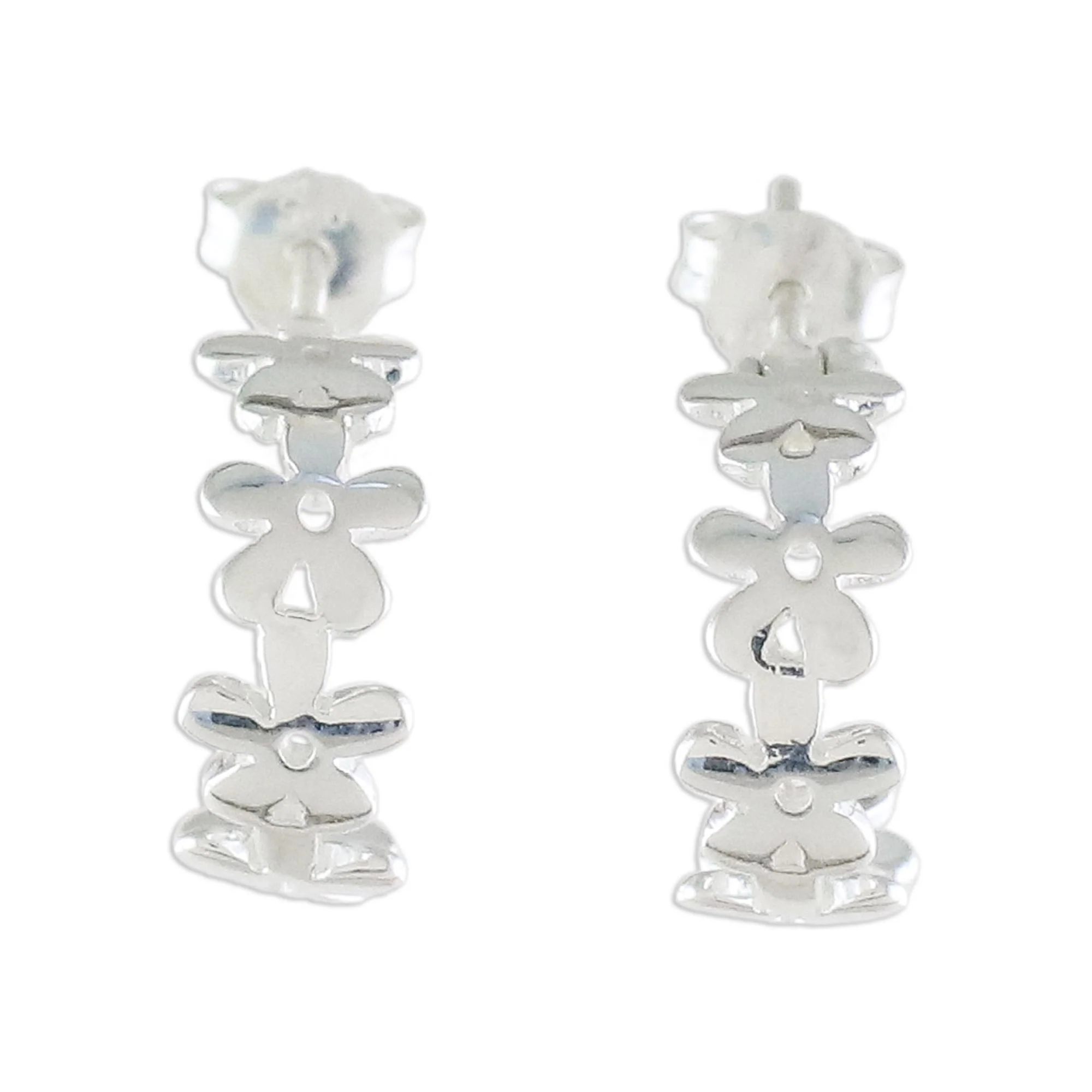 Wondrous Blossoms Handcrafted Sterling Silver Floral Half-Hoop Earrings - Image 2