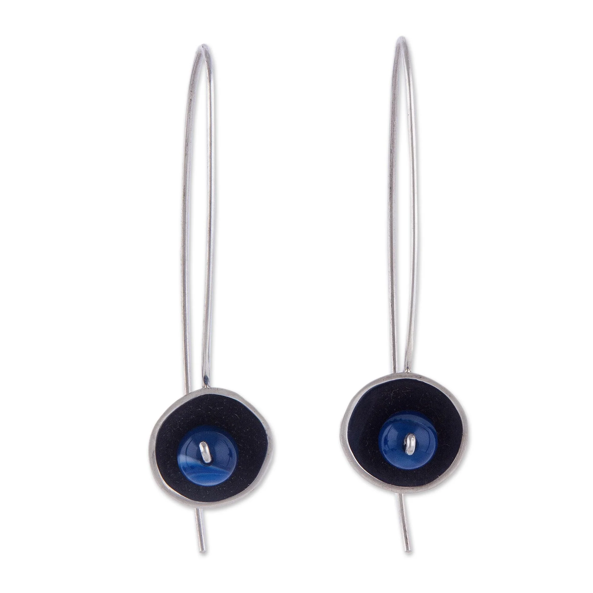Wondrous Galaxy in Blue Blue Agate and Sterling Silver Drop Earrings from Peru - Image 2